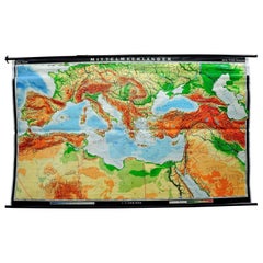 Pull-Down Wall Chart Geography Map Mediterranean Countries Europe Africa