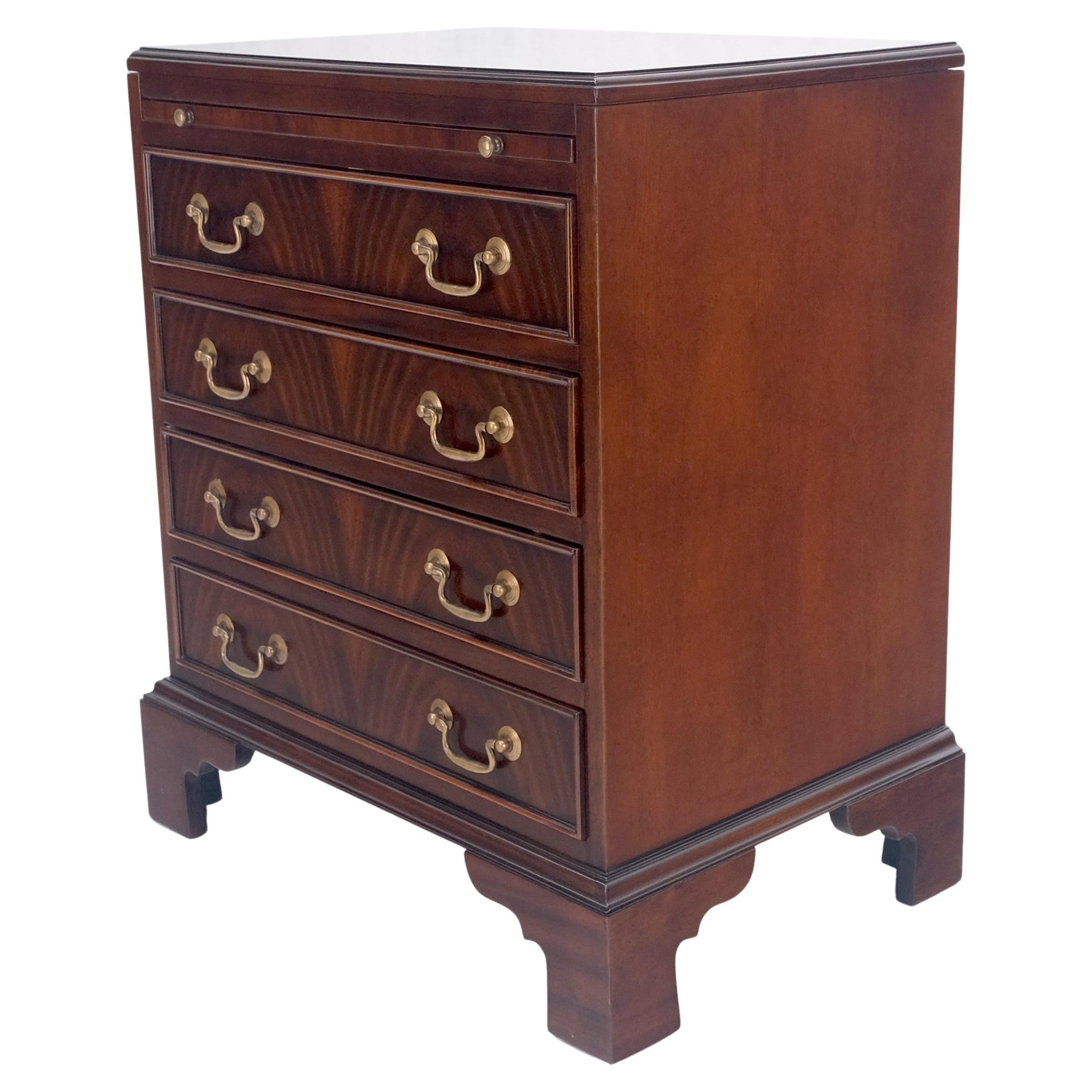 Pull Out Tray 4 Drawers Flame Mahogany Brass Pull Compact Bachelor Chest Dresser For Sale