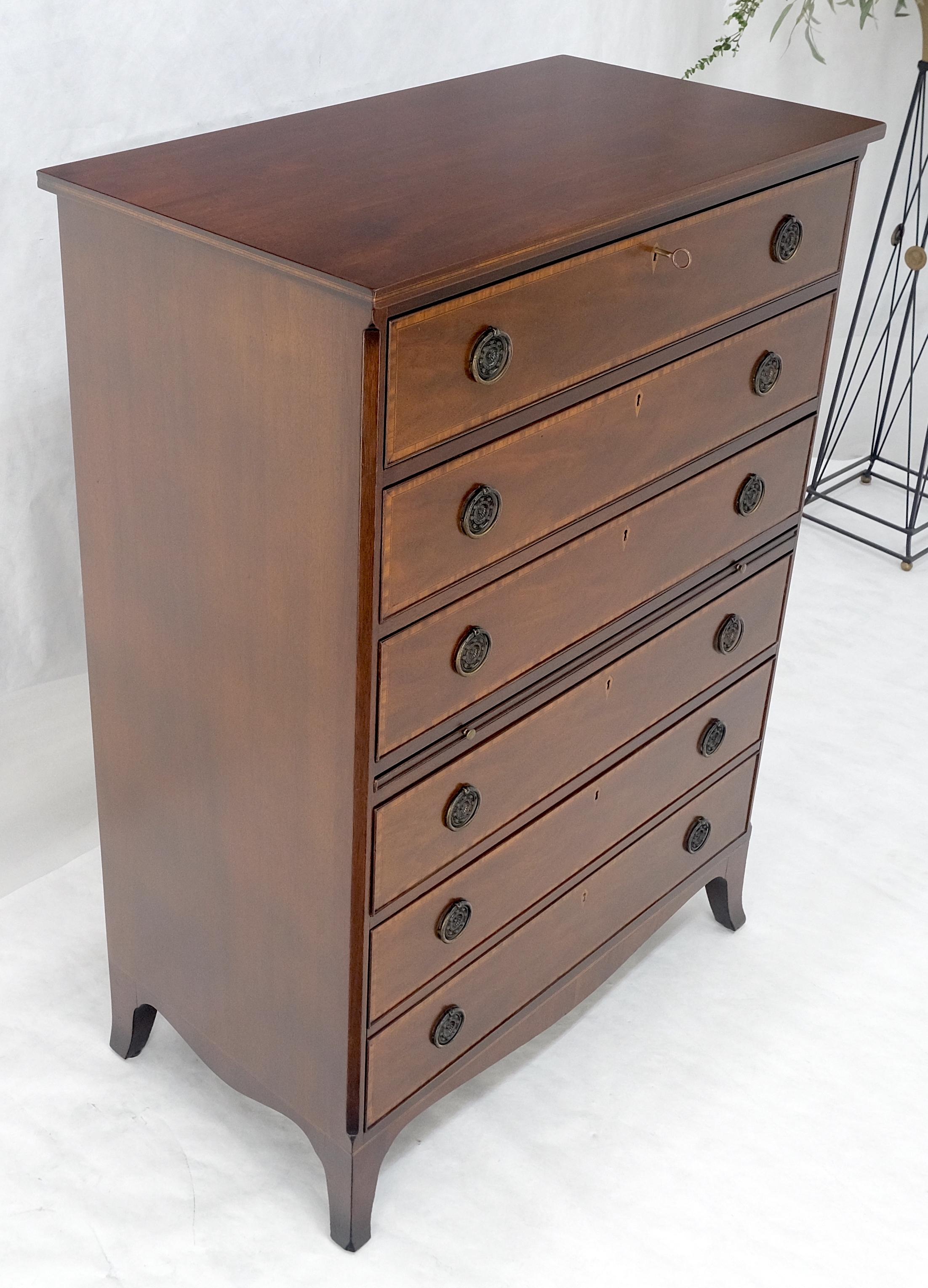 Pull Out Tray Desk Table 6 Inlayed Drawers Federal Style High Chest Dresser MINT For Sale 6
