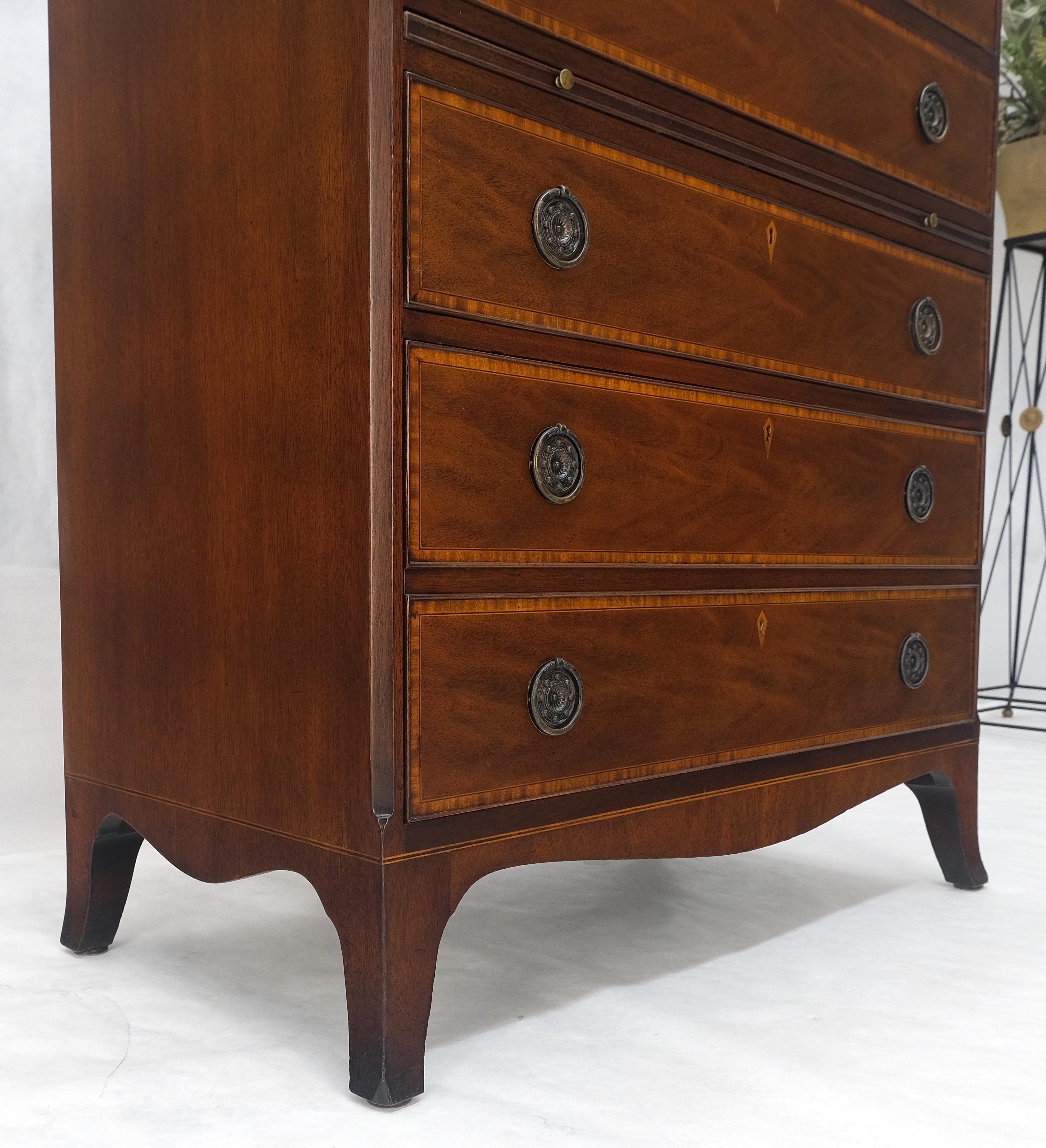 Pull Out Tray Desk Table 6 Inlayed Drawers Federal Style High Chest Dresser MINT For Sale 8