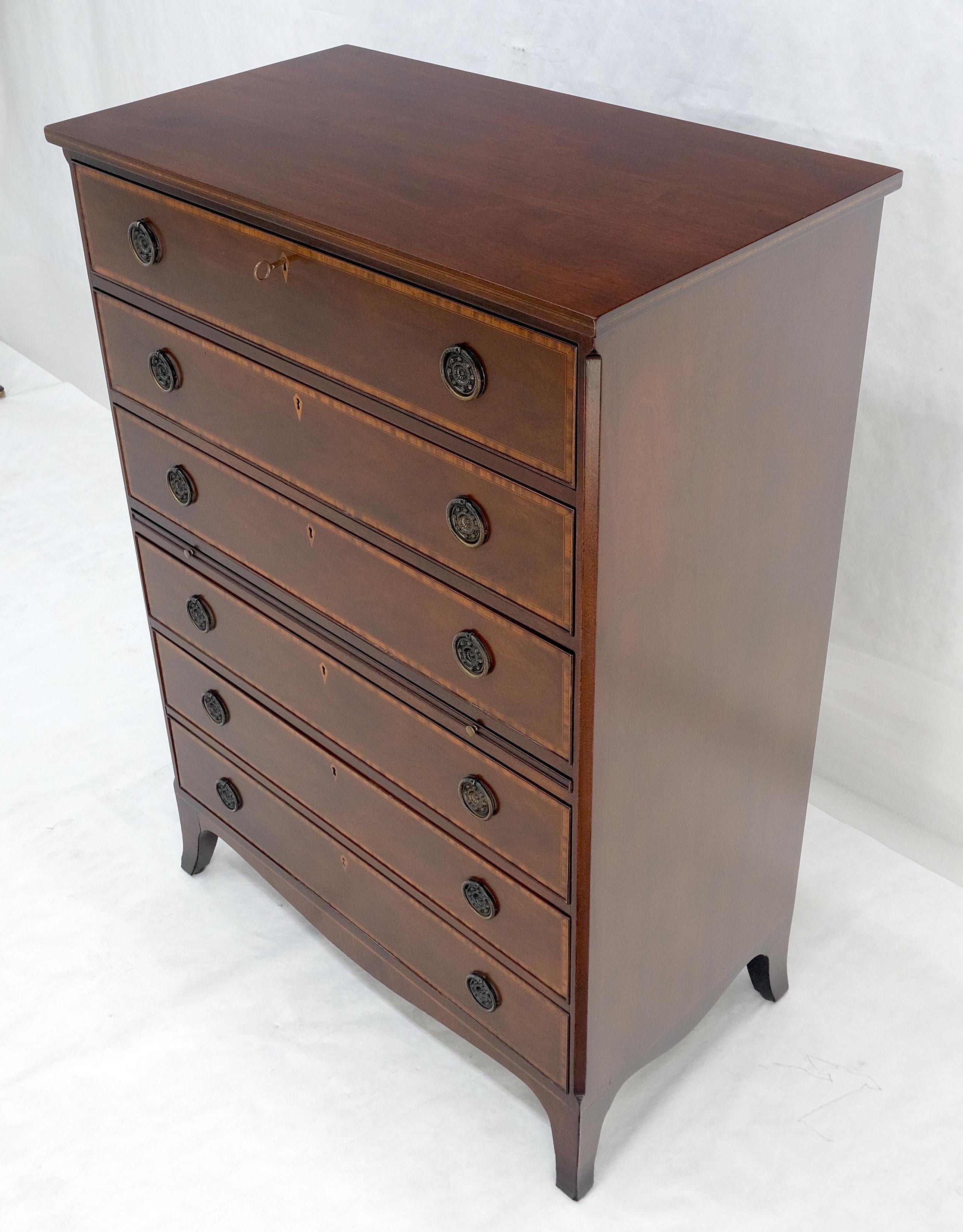 Pull Out Tray Desk Table 6 Inlayed Drawers Federal Style High Chest Dresser MINT For Sale 10