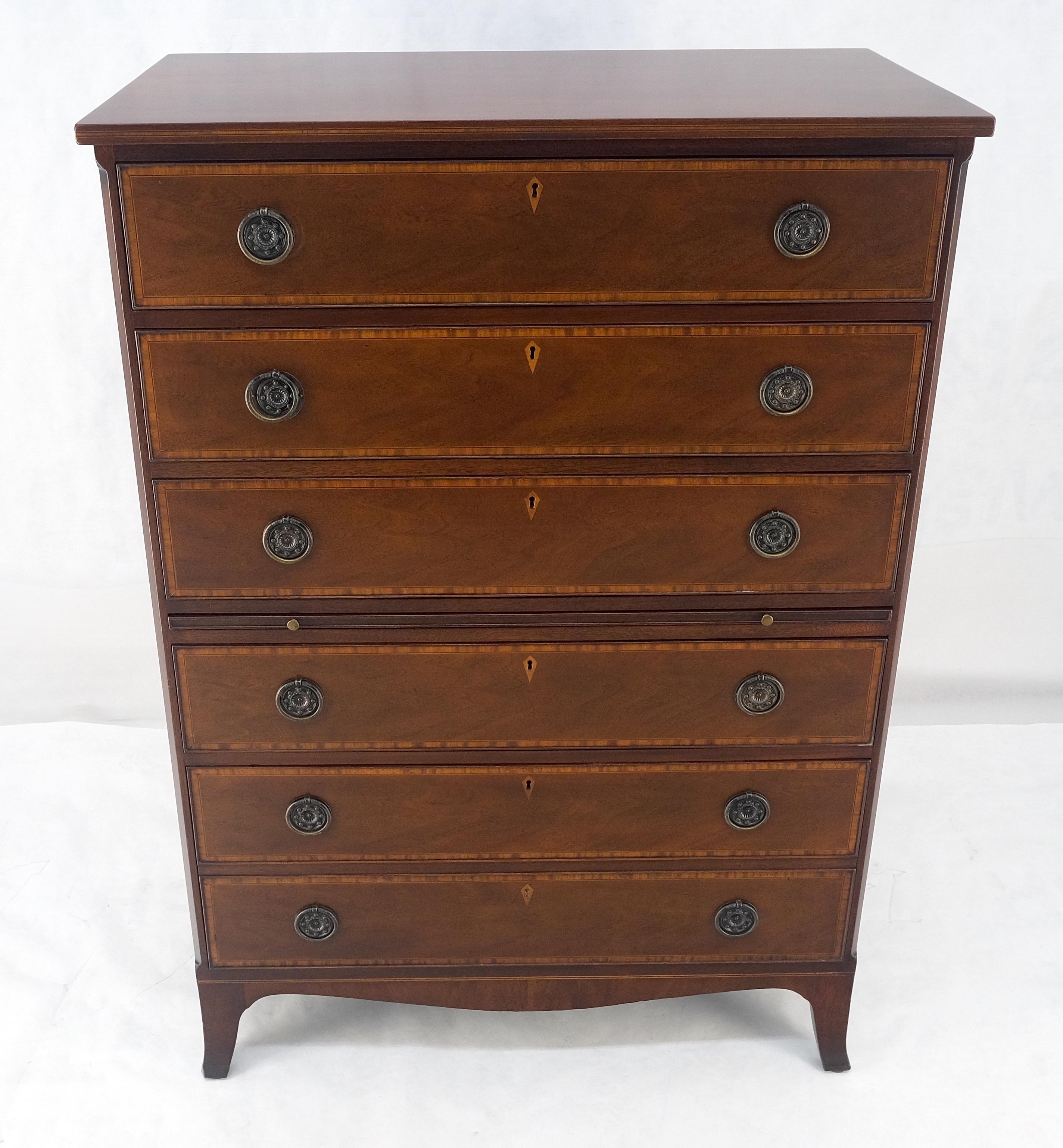 Lacquered Pull Out Tray Desk Table 6 Inlayed Drawers Federal Style High Chest Dresser MINT For Sale