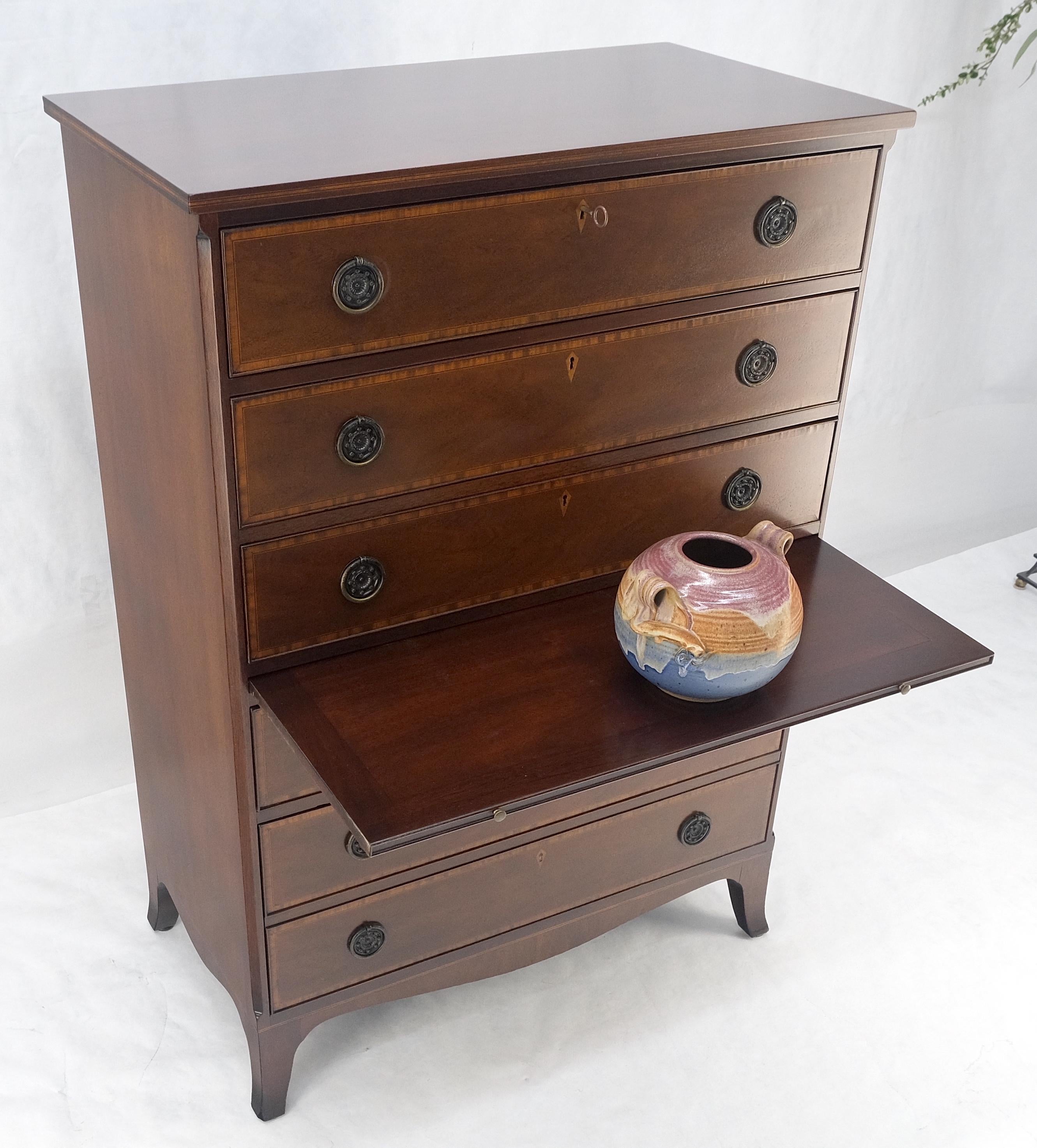 Pull Out Tray Desk Table 6 Inlayed Drawers Federal Style High Chest Dresser MINT For Sale 2