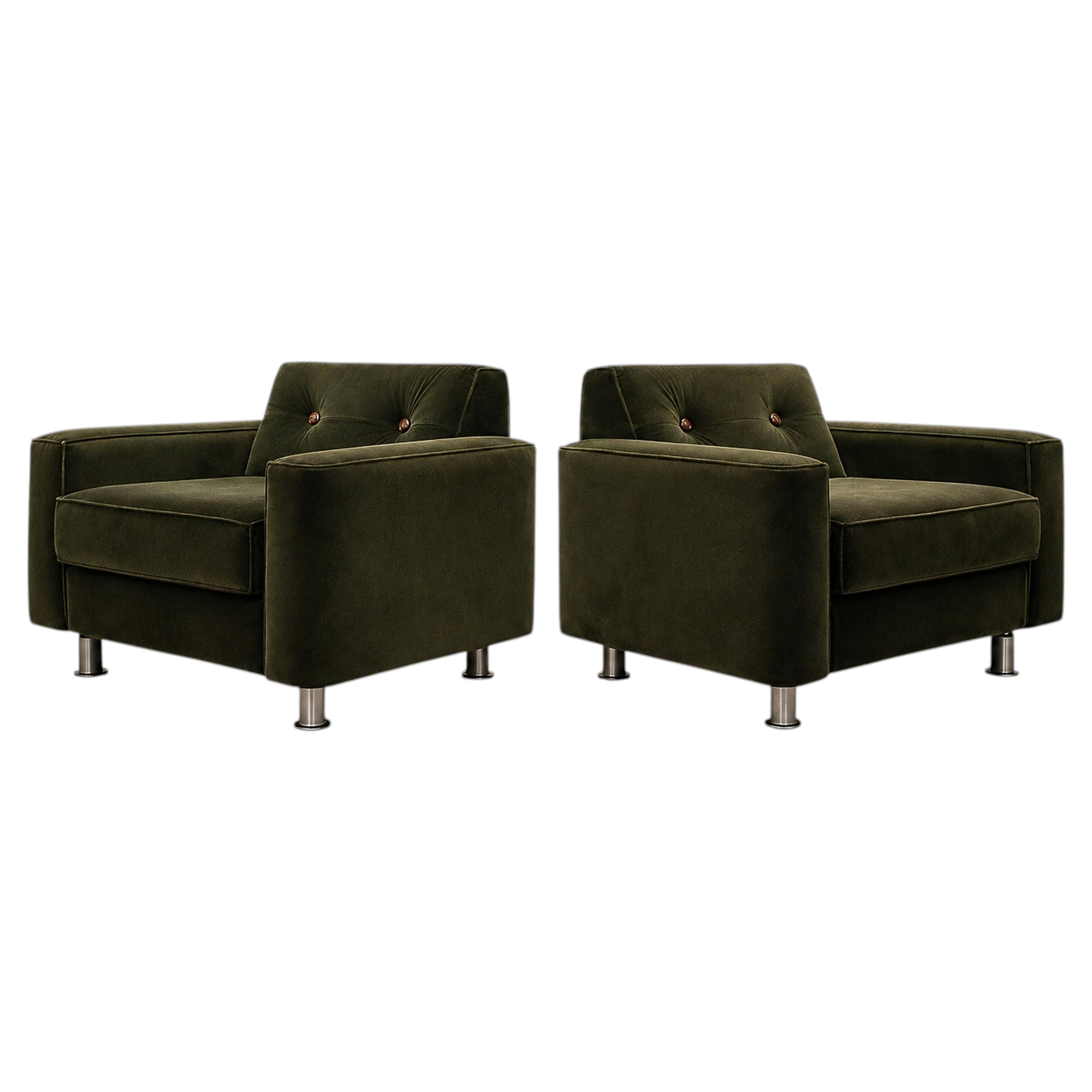 Fauteuils Pullman de Jorge Zalszupin, velours olive foncé, Brésil, années 1970