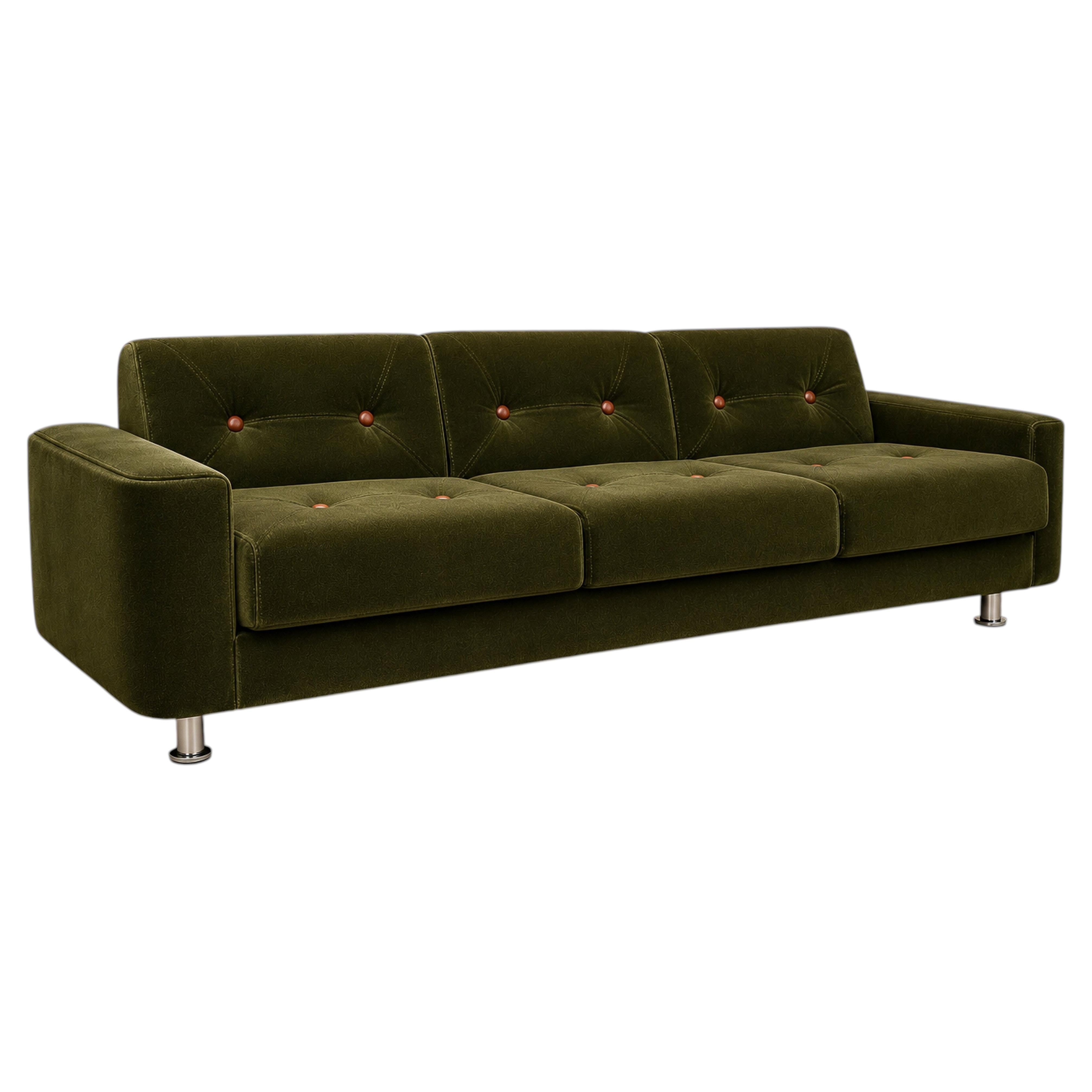 Pullman Sofa by Jorge Zalszupin in Olive Mohair Velvet and Rosewood
