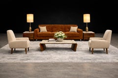 “Pullman” Sofa in Burnt Caramel Mohair with Rosewood Buttons, Jorge Zalszupin
