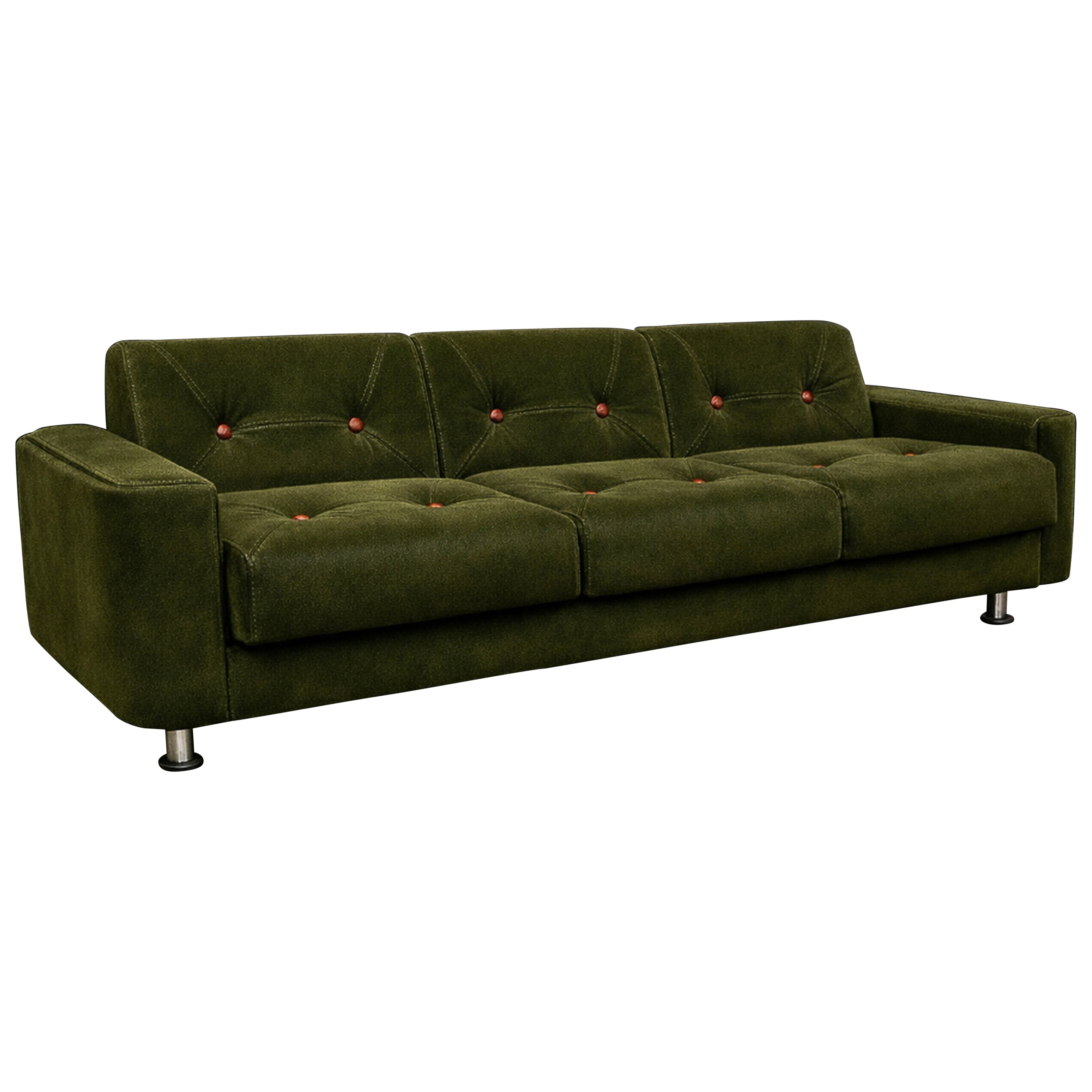 "Pullman” Sofa in Olive Mohair with Rosewood Buttons, Jorge Zalszupin, Brazil