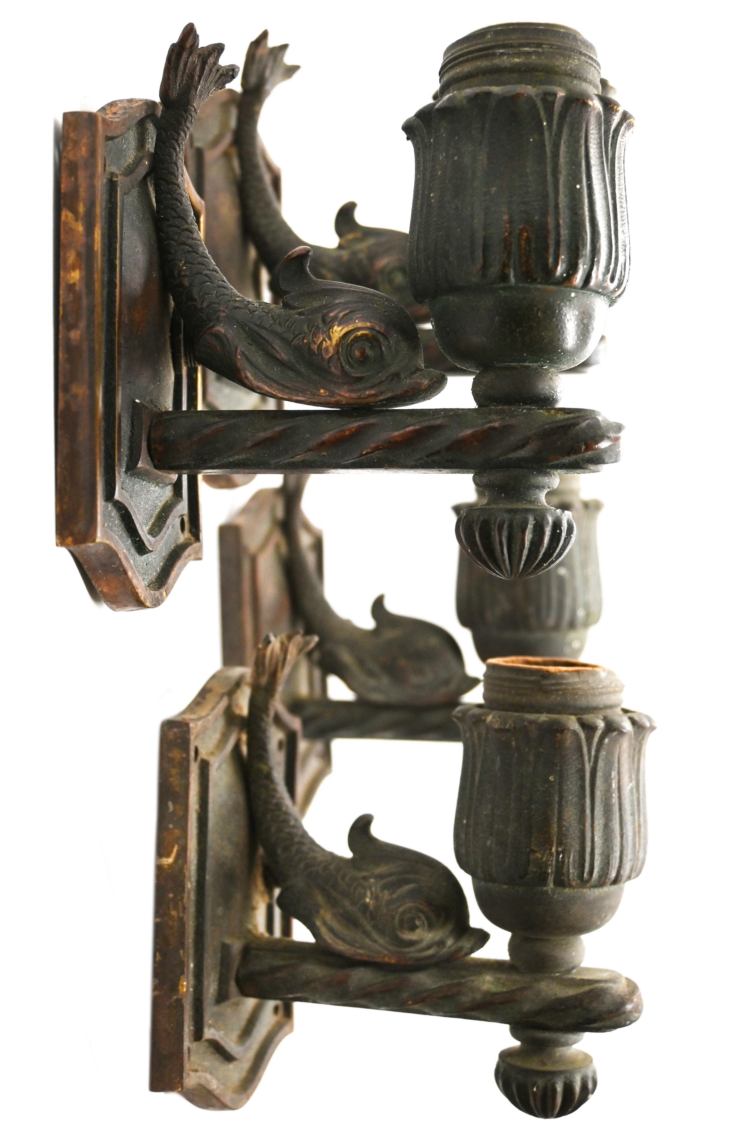 Bronze Pullman Train Car Sconce with Fish and Switch