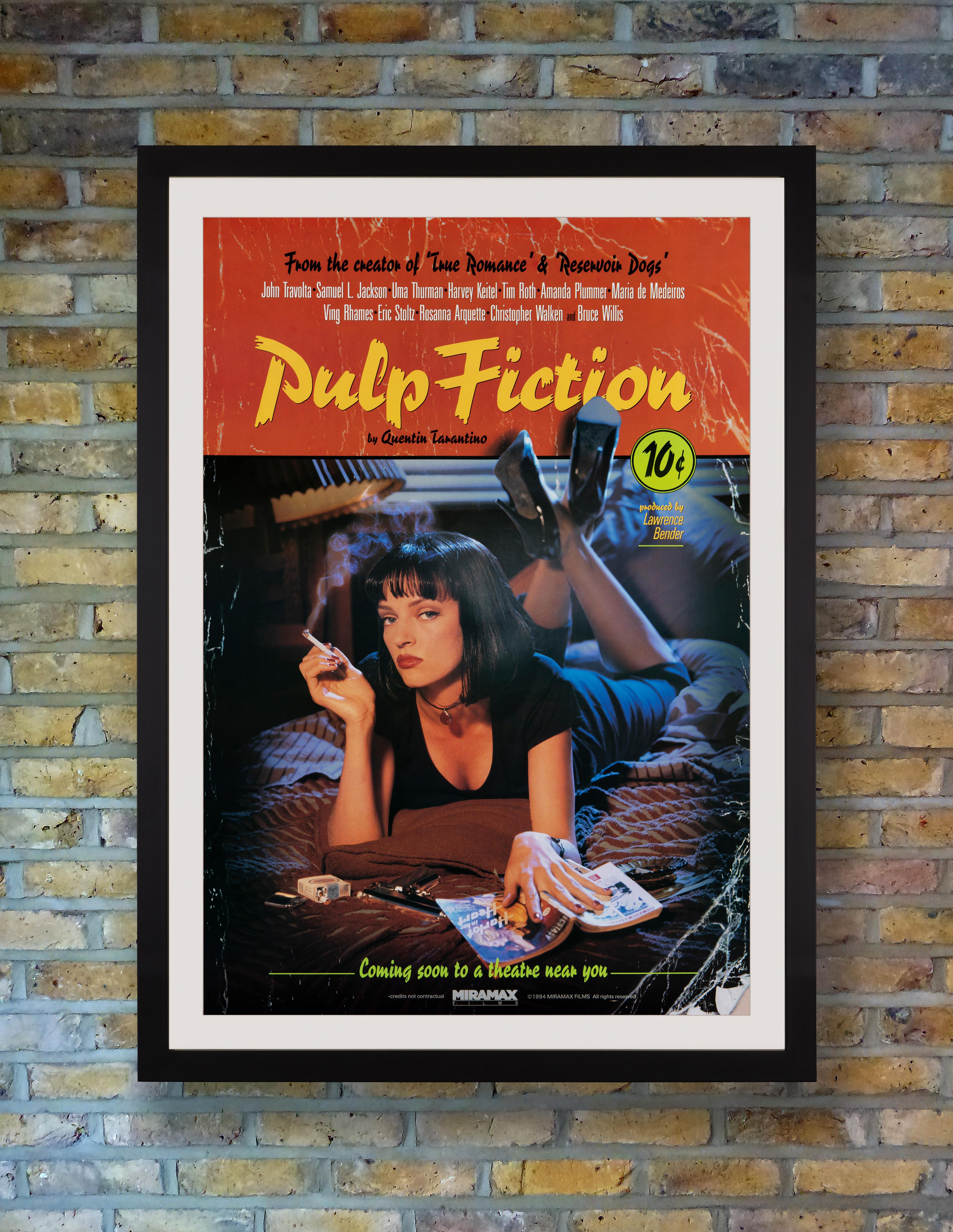 Without a doubt one of the most sought after and valuable modern movie posters, this rare advance US One Sheet for Quentin Tarantino's masterpiece 'Pulp Fiction' was recalled by Miramax due to the threat of litigation by R.J. Reynolds Tobacco