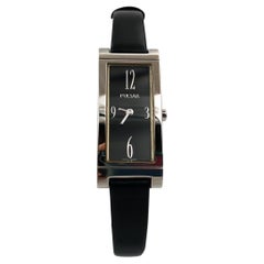 Pulsar Montre à quartz pour femme en acier inoxydable avec cadran noir et bracelet en cuir PEG359