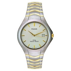 Pulsar Two Tone Stainless Steel Silver Dial Quartz Mens Watch PG8069X