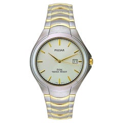 Pulsar zweifarbige Edelstahl-Silber-Zifferblatt-Quarz-Herrenuhr PG8069X