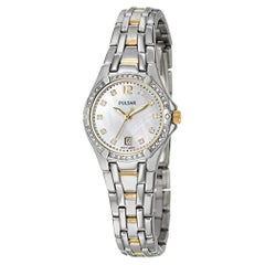 Montre à quartz Pulsar en cristal d'acier avec cadran en nacre et cadran pour femme PXT915