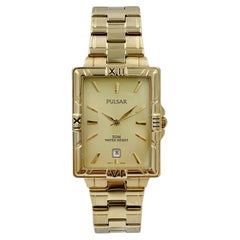 Used Pulsar Date Gold-Tone Stainless Steel Champagne Dial Mens Quartz Watch PX4690