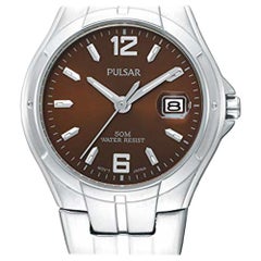 Pulsar Date Stainless Steel Brown Dial Ladies Quartz Watch PXT741