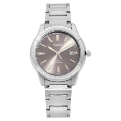 Used Pulsar Date Stainless Steel Grey Dial Quartz Mens Watch VX42-X324