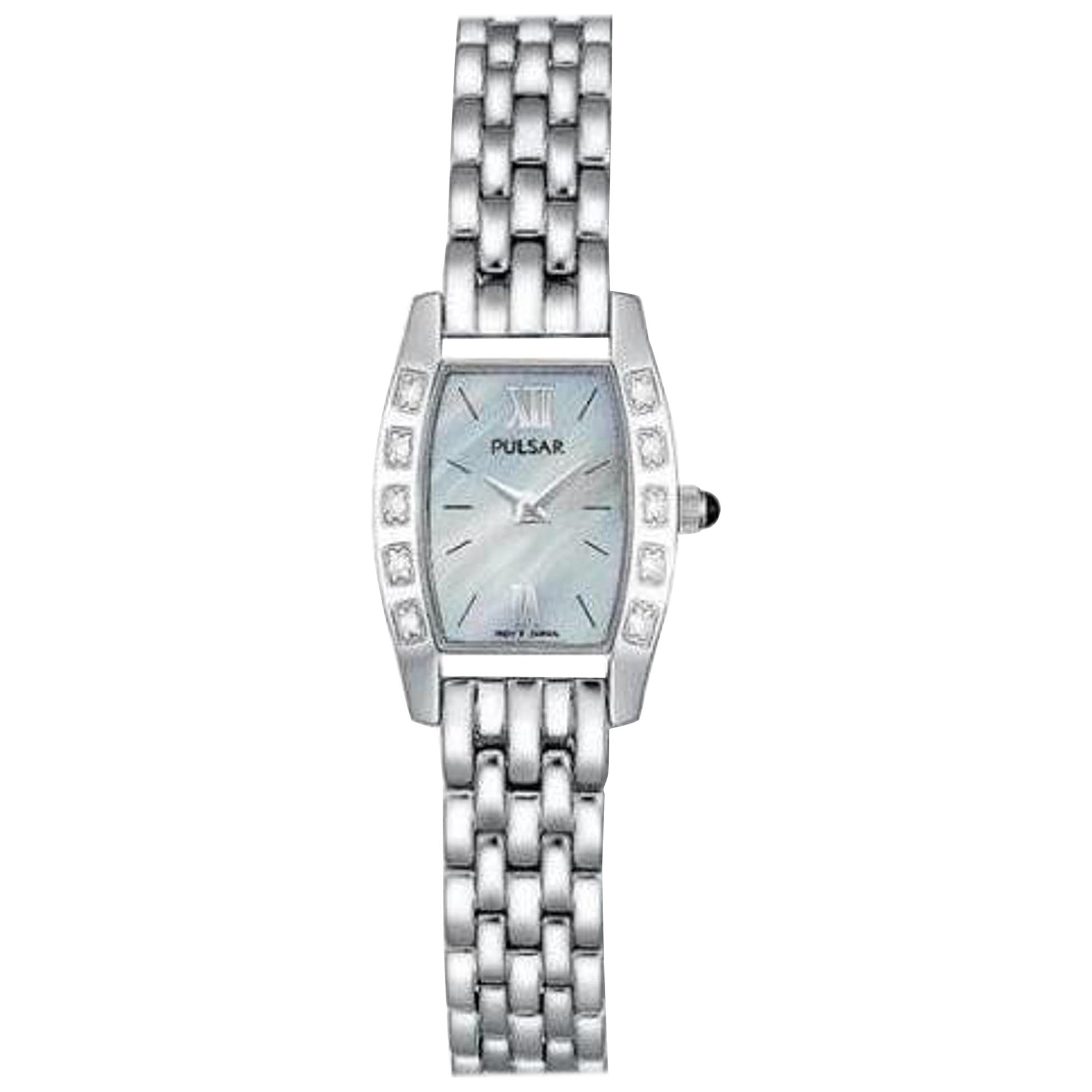 Pulsar Diamond Collection Stahlblaue MOP Zifferblatt Quarz Damenuhr PEG751