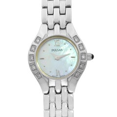 Pulsar Diamond Collection Steel Pink MOP Dial Quartz Womens Watch PEG-665