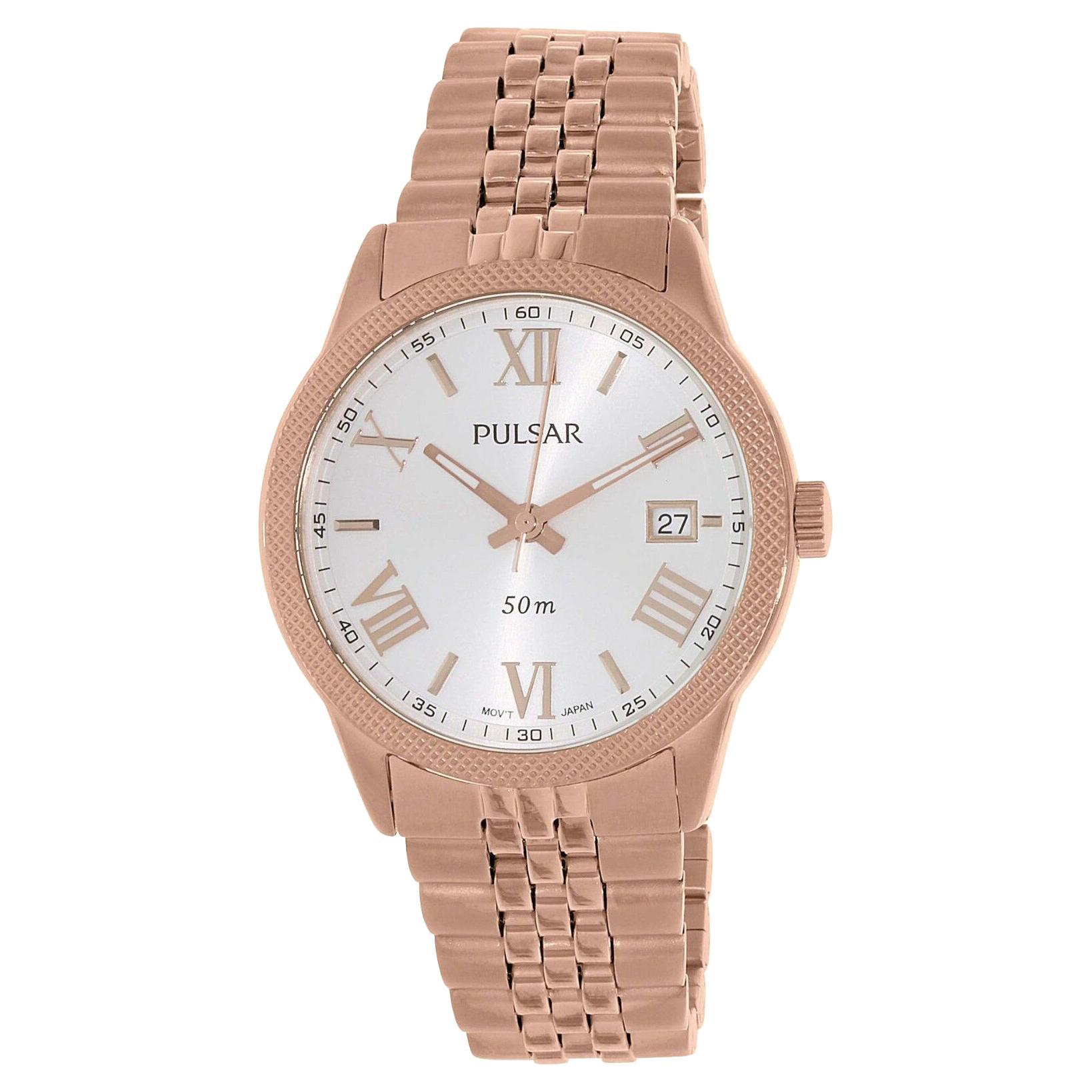 Pulsar Rose Gold Tone Stainless Steel Silver Dial Quartz Womens Watch PS9232 For Sale