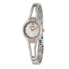 Pulsar Stainless Steel Crystal White MOP Dial Ladies Quartz Watch PTA502