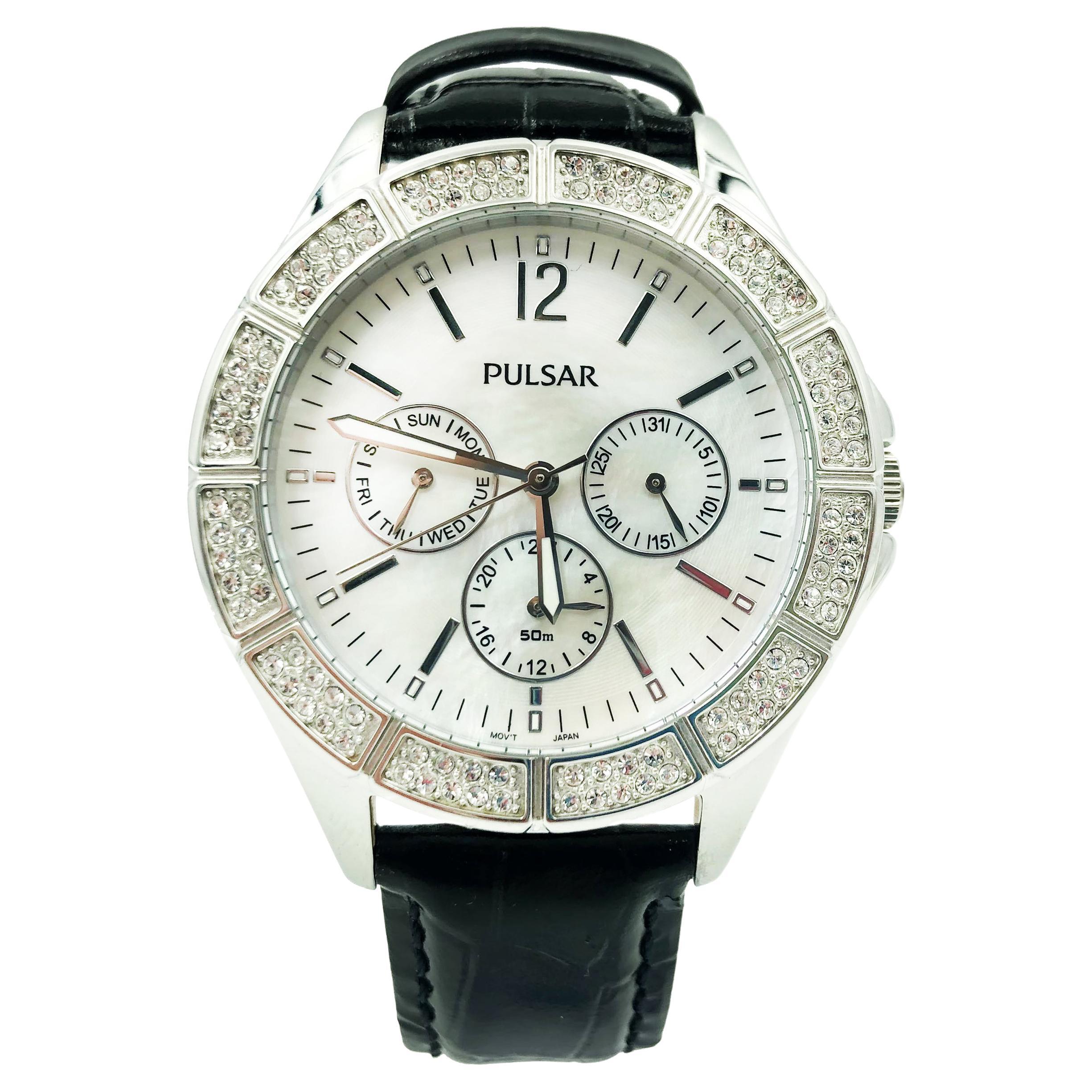 Montre Pulsar en acier avec quartz et nacre, pour femmes V33J-X065