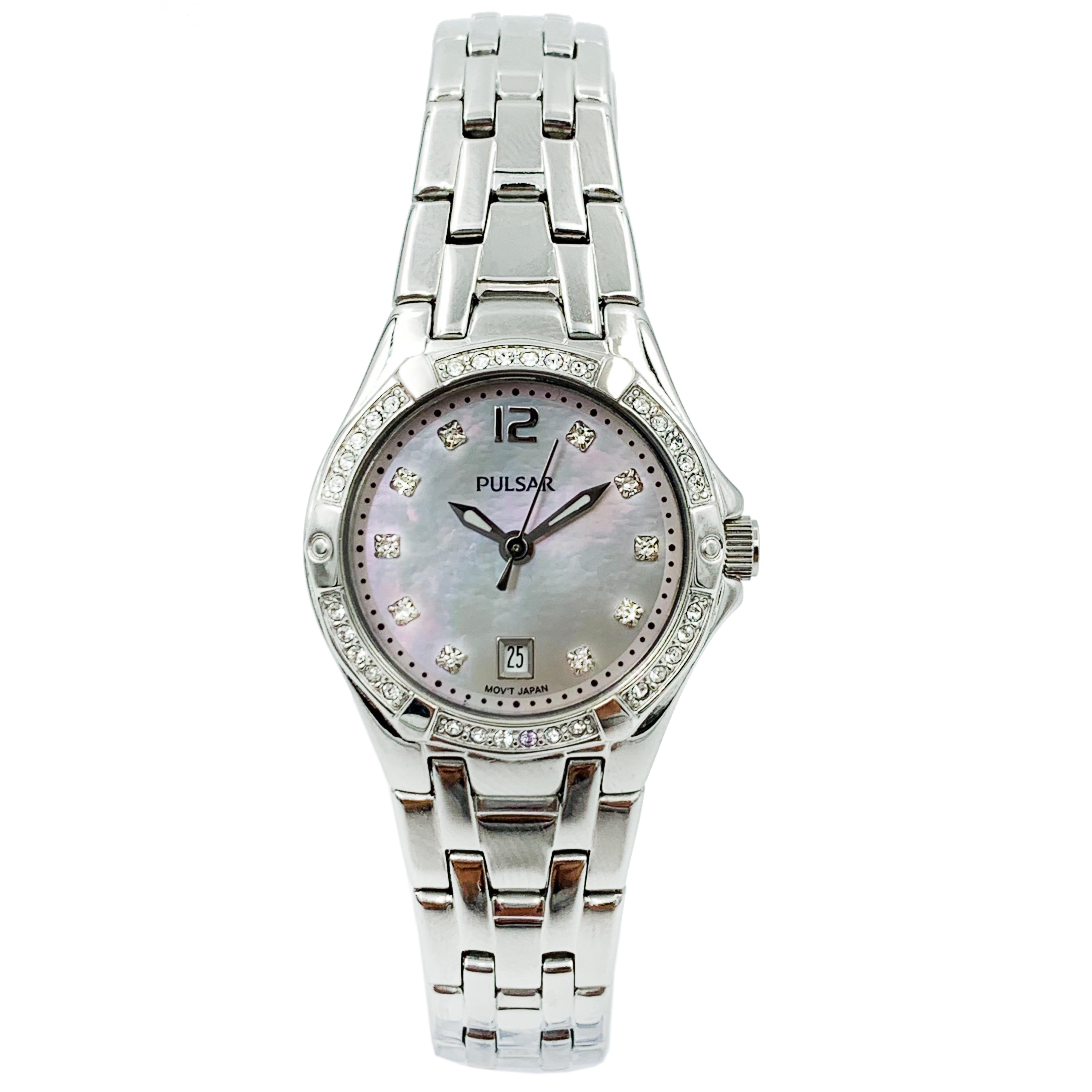 Pulsar Swarovski Crystal Steel MOP Dial Quartz Ladies Watch with Necklace  PXT913 For Sale at 1stDibs