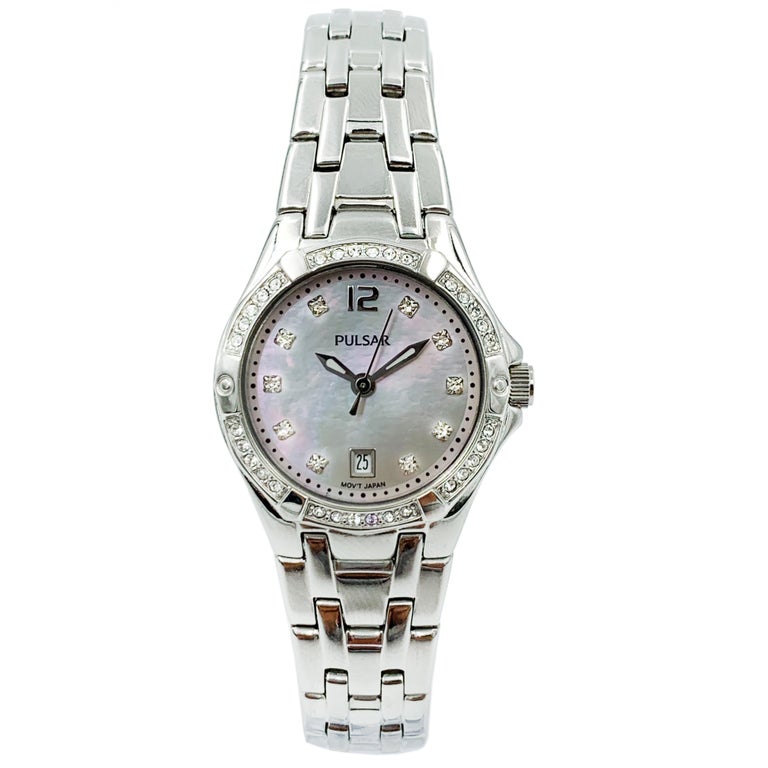 Pulsar Swarovski Crystal Steel MOP Dial Quartz Ladies Watch with