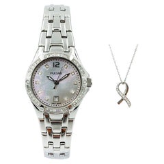 Used Pulsar Swarovski Crystal Steel MOP Dial Quartz Ladies Watch with Necklace PXT913