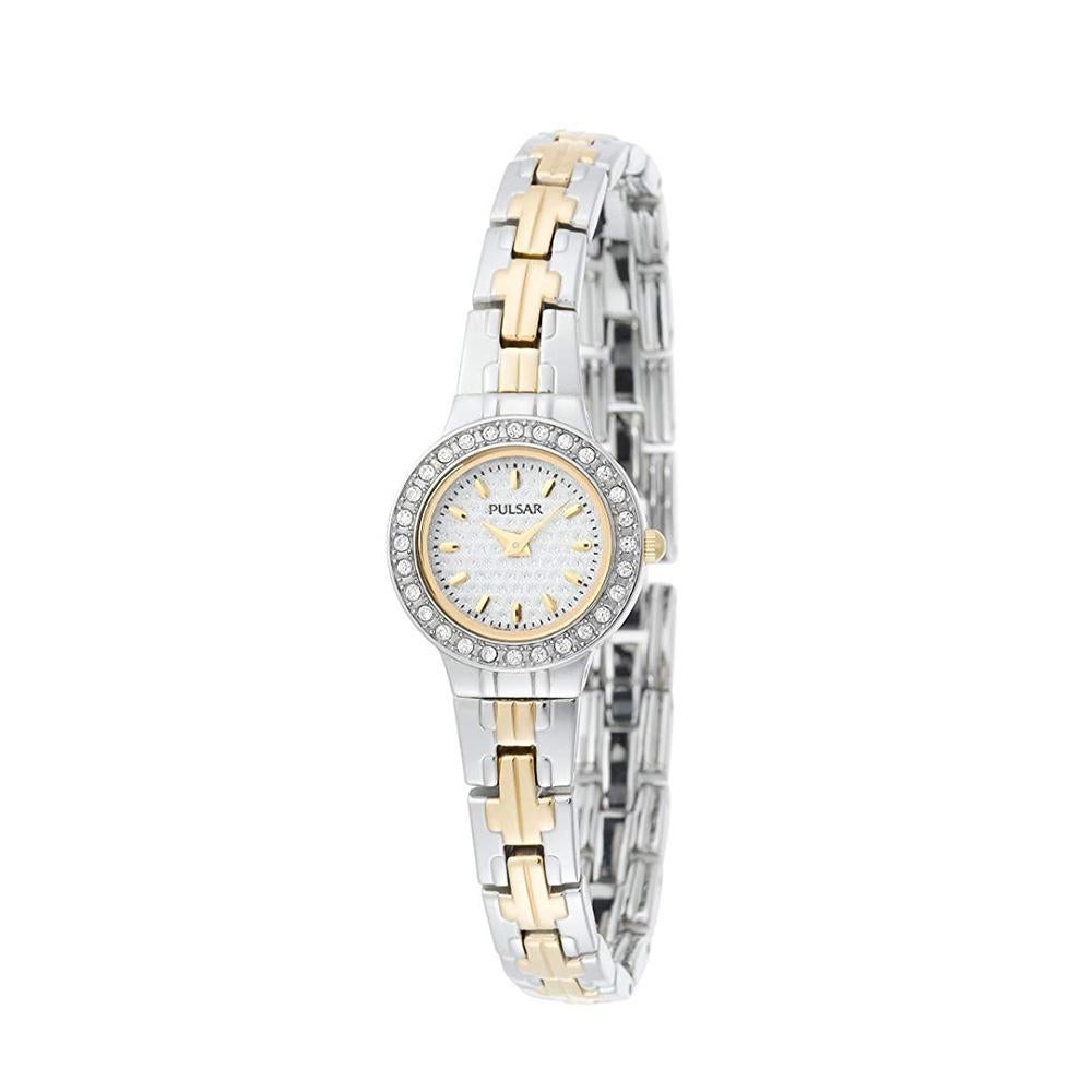 Pulsar Two Tone Stainless Steel White Sparkling Dial Quartz Women's Watch PEGC55 In Good Condition In New York, NY