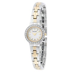 Used Pulsar Two Tone Stainless Steel White Sparkling Dial Quartz Women's Watch PEGC55