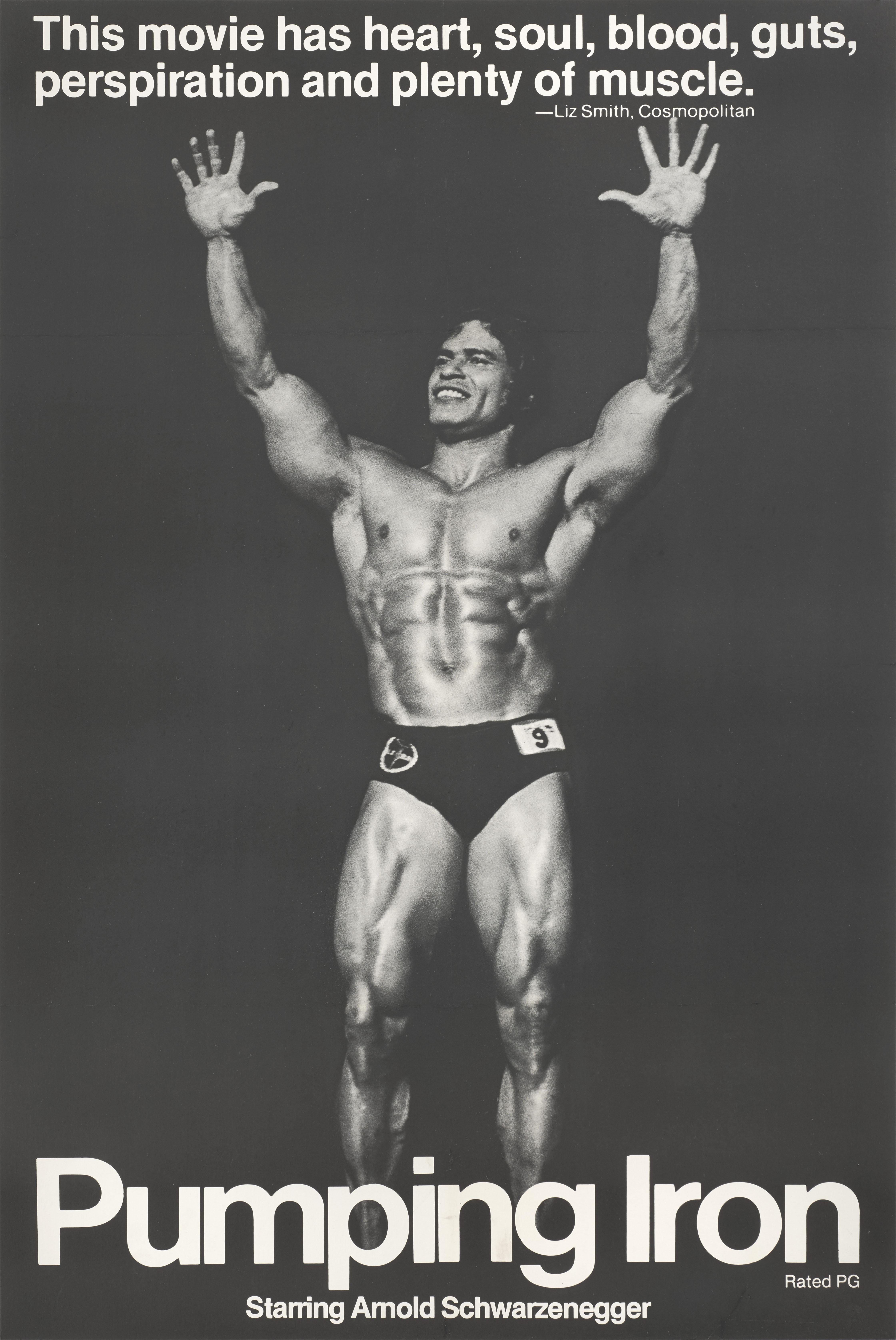 Ein seltenes originales amerikanisches Filmplakat für den Bodybuilding-Dokumentarfilm von 1977 mit Arnold Schwarzenegger, Lou Ferrigno und  Ed Corney. Die Regie bei diesem Film führten Gorge Butler und Robert Fiore.
Dieses Plakat ist Erhaltung