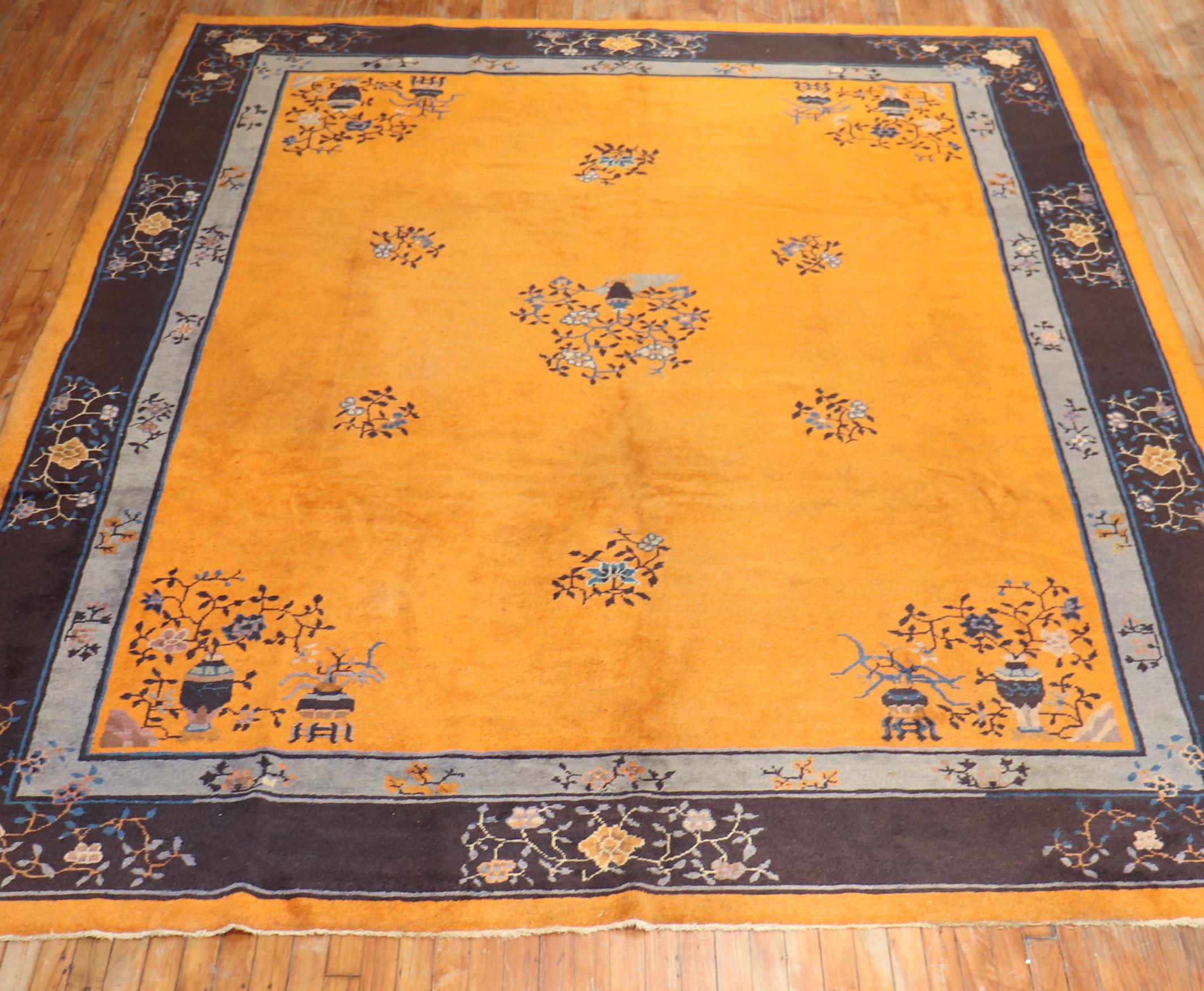 Pumpkin Color 20th Century Chinese Room Size Rug For Sale 4