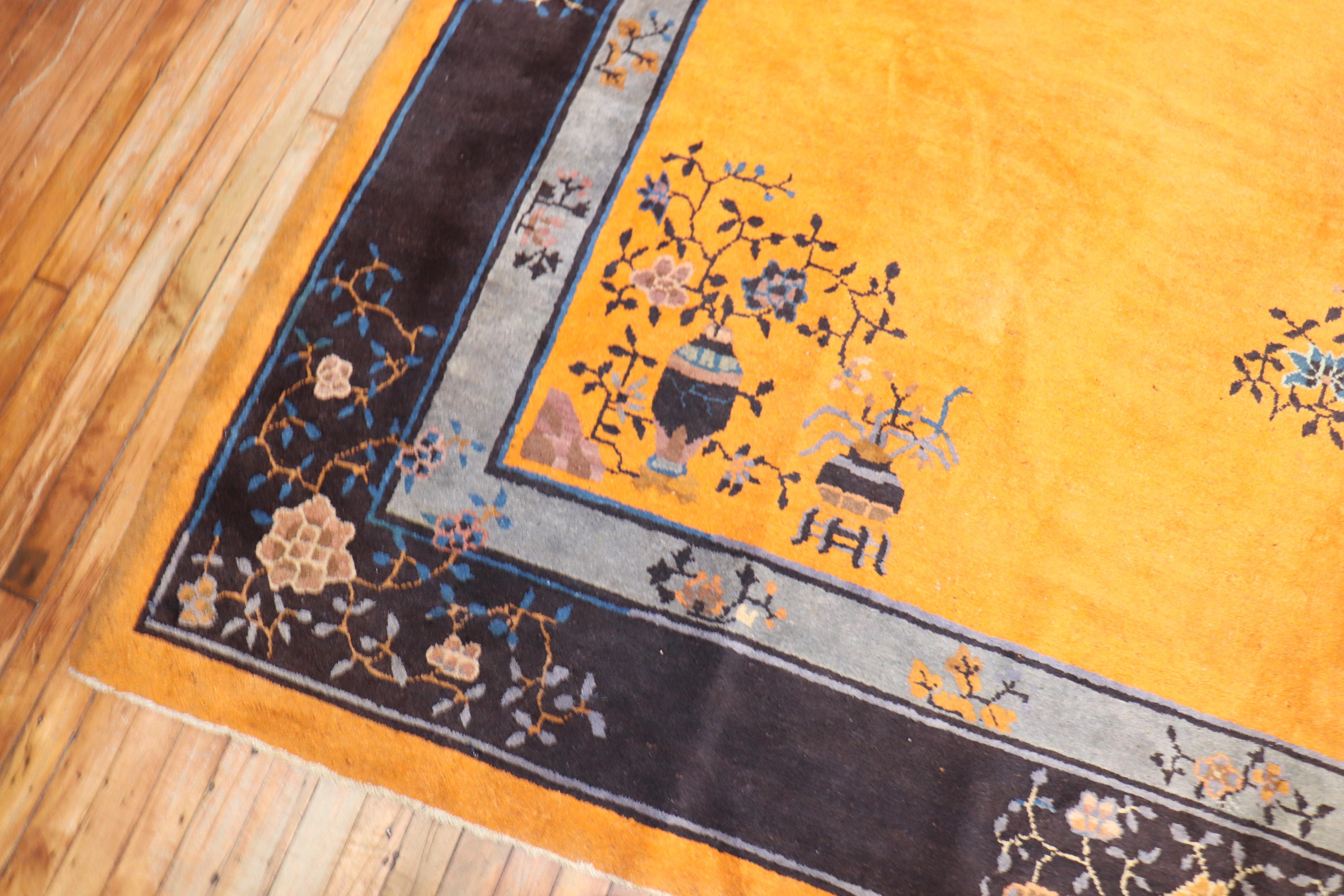 Art Deco Pumpkin Color 20th Century Chinese Room Size Rug For Sale