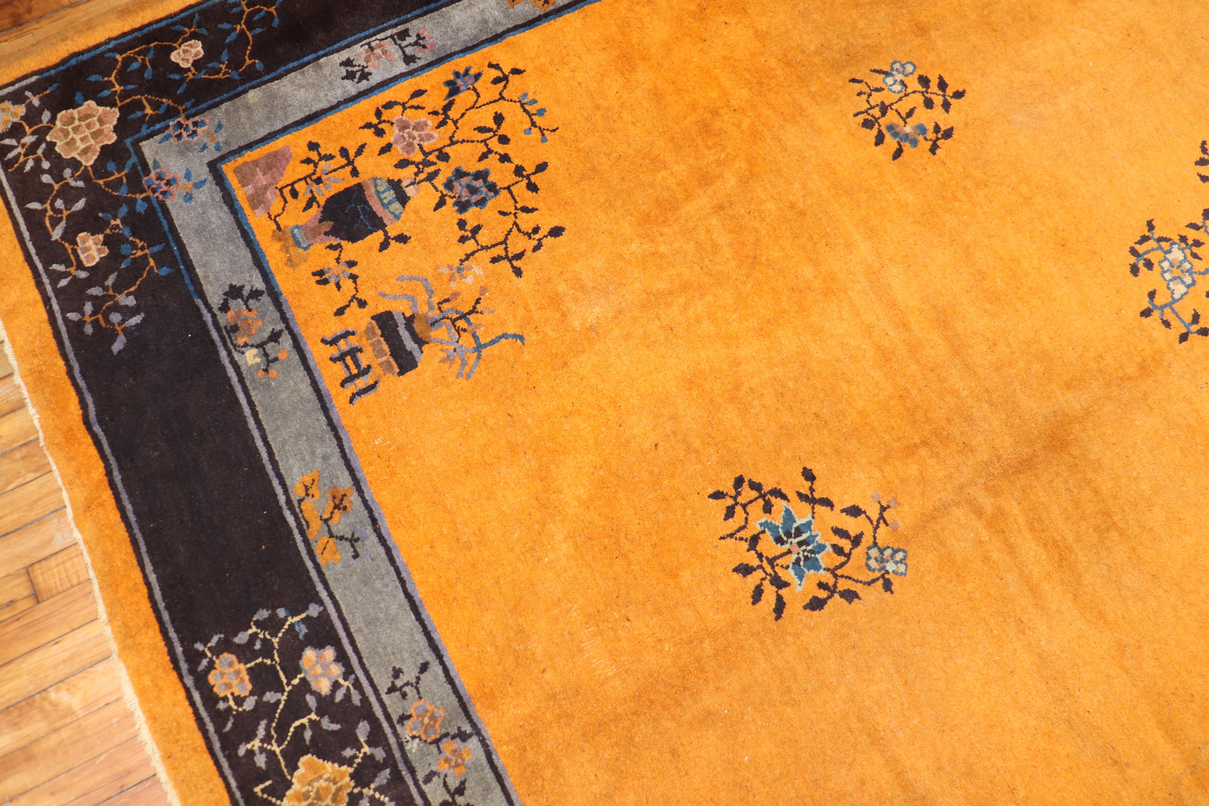 Hand-Knotted Pumpkin Color 20th Century Chinese Room Size Rug For Sale