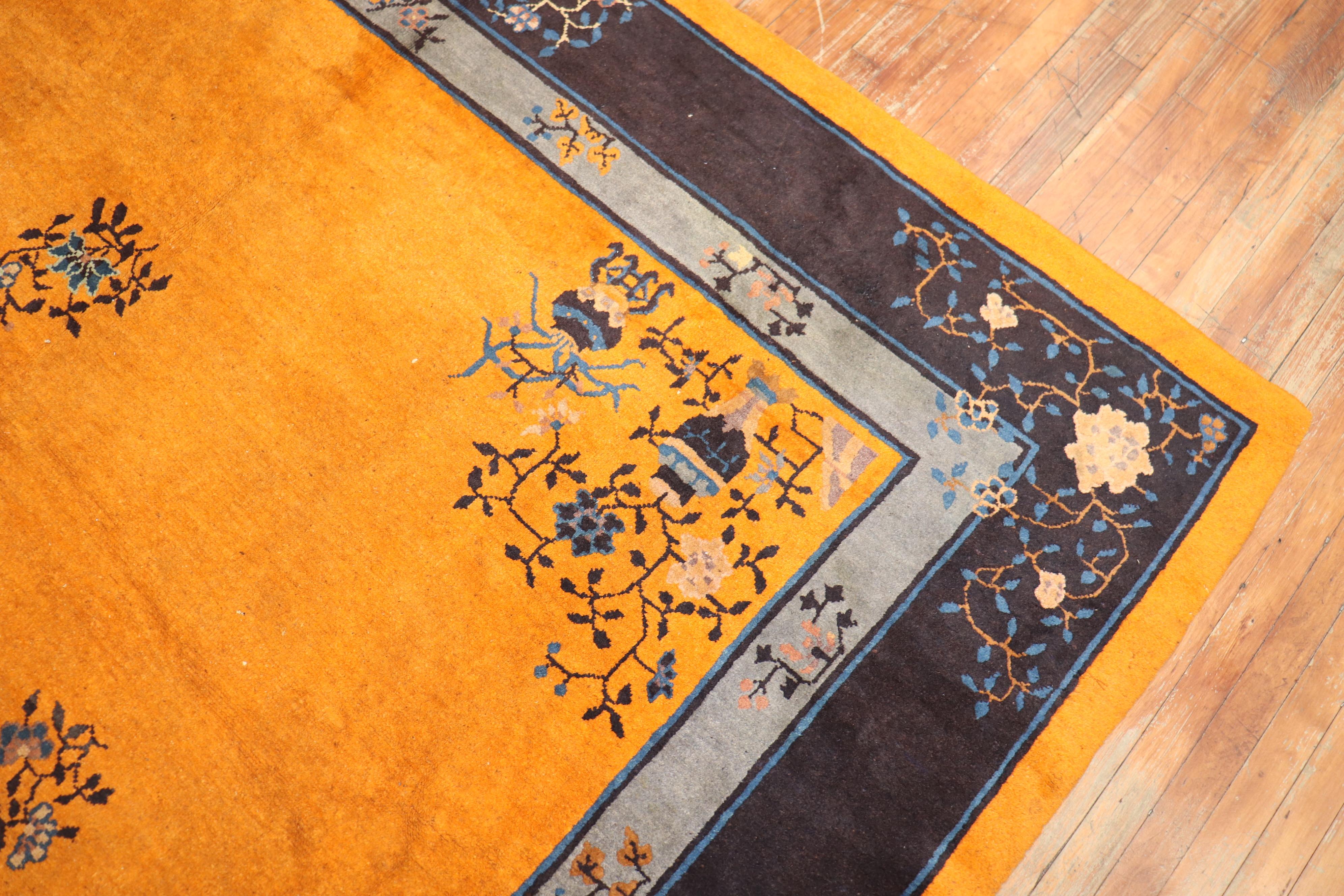 Pumpkin Color 20th Century Chinese Room Size Rug In Good Condition For Sale In New York, NY