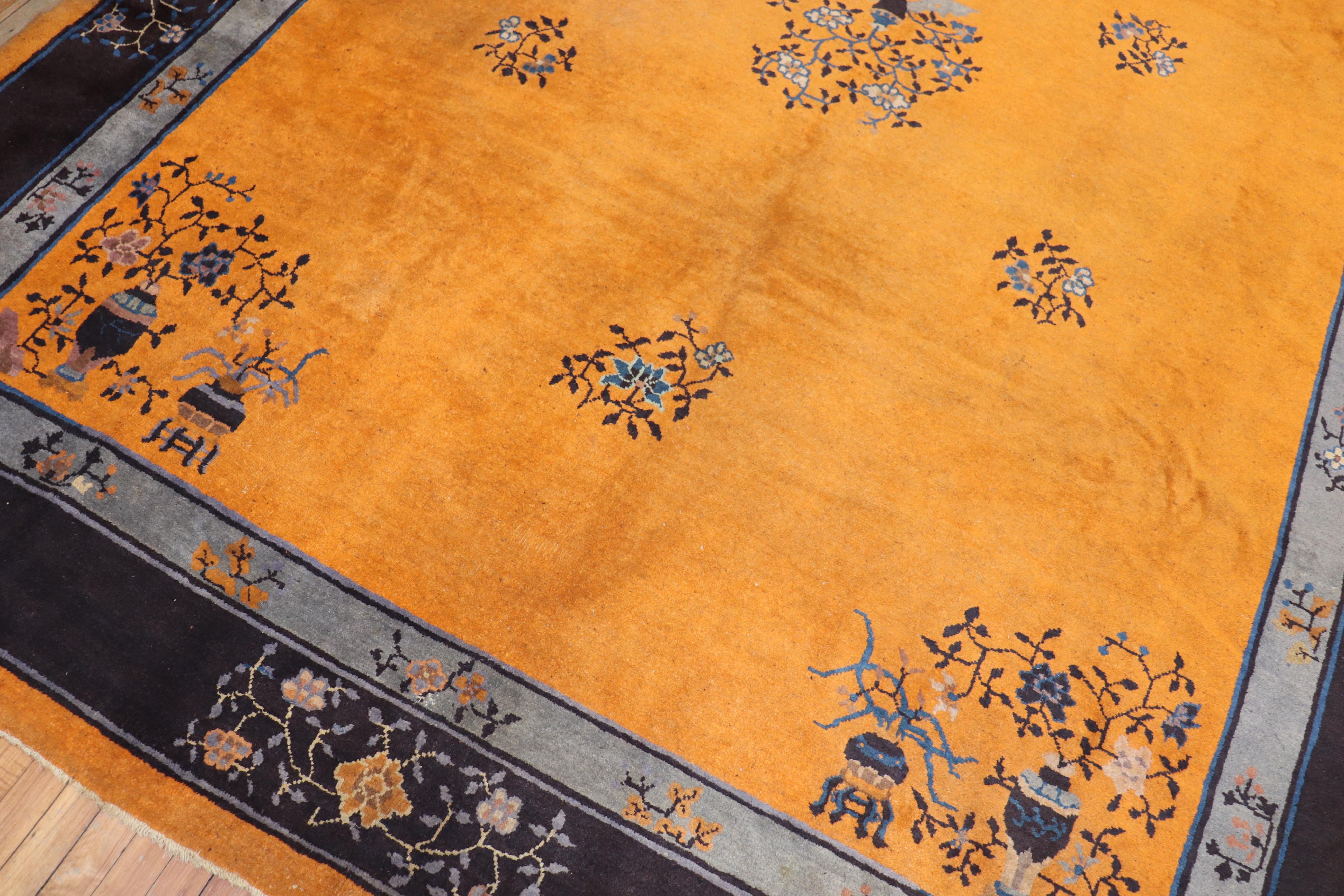 Wool Pumpkin Color 20th Century Chinese Room Size Rug For Sale