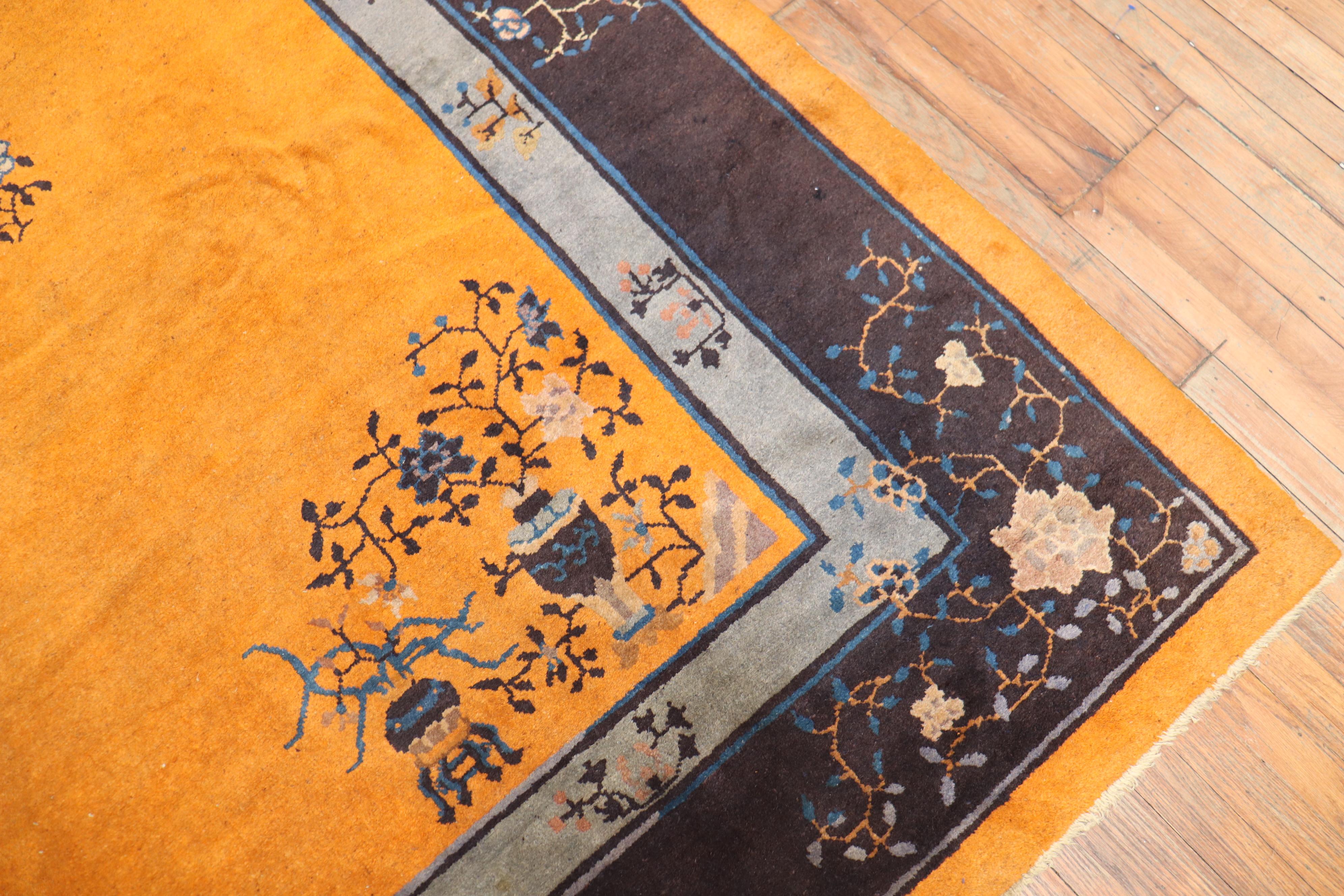 Pumpkin Color 20th Century Chinese Room Size Rug For Sale 1
