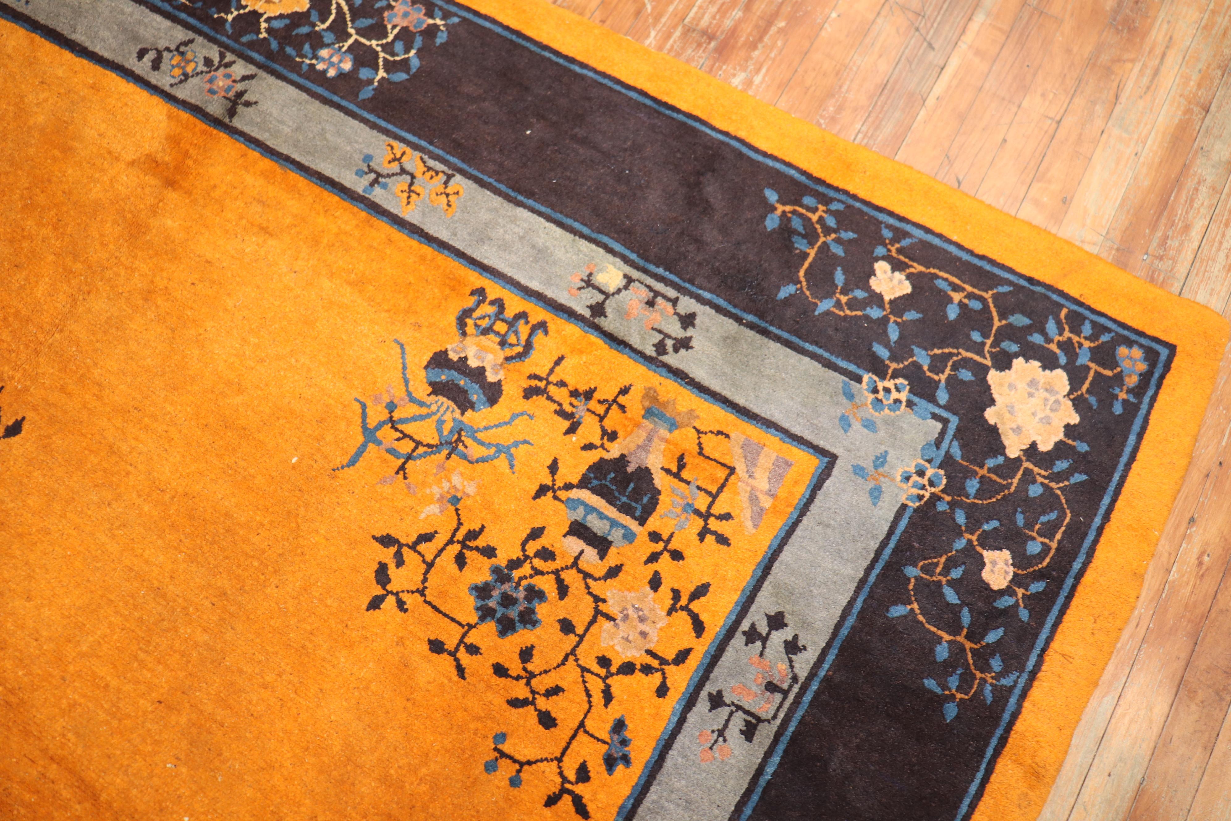Pumpkin Color 20th Century Chinese Room Size Rug For Sale 3
