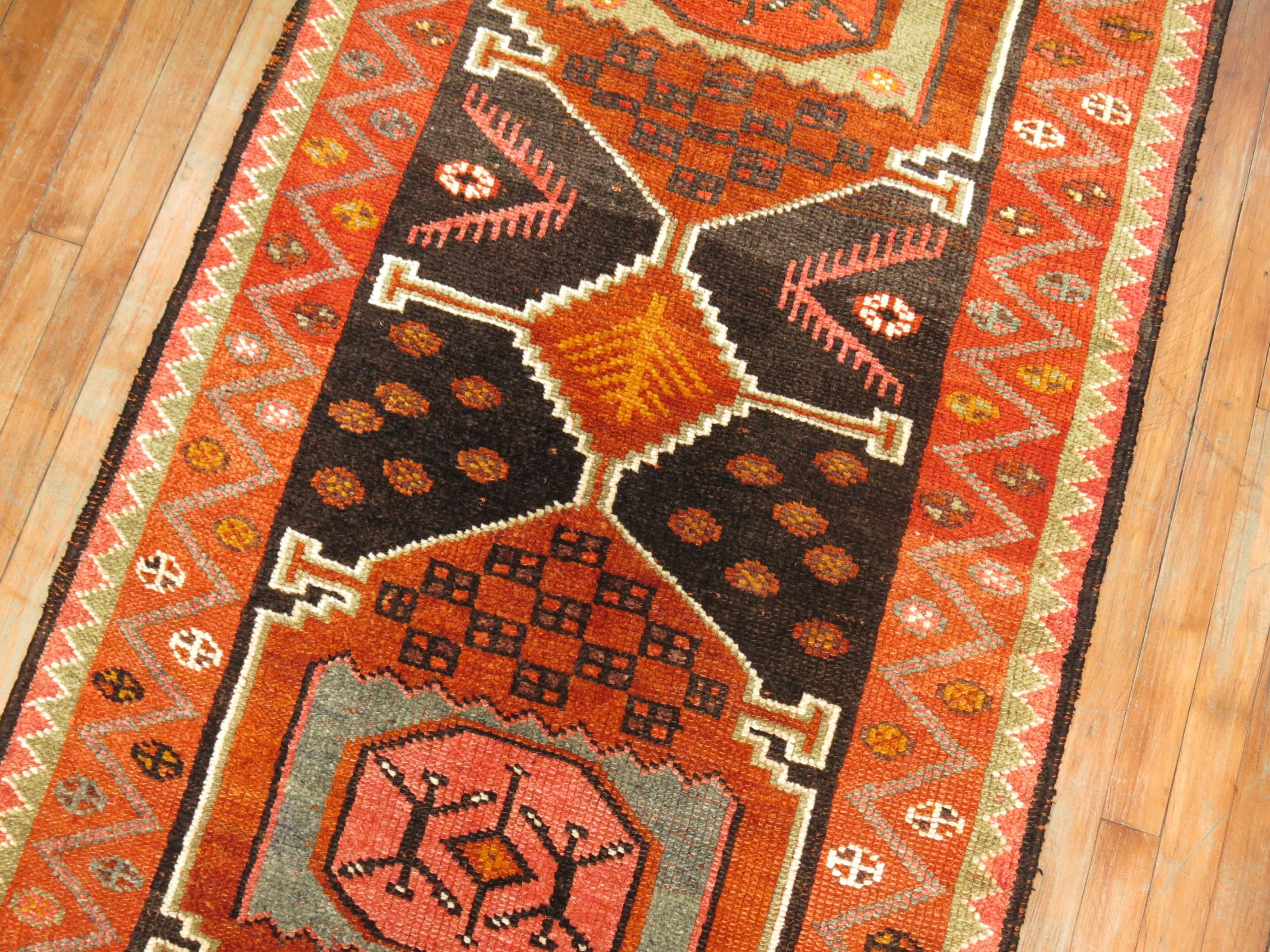 Zabihi Collection Pumpkin Color Vintage Turkish Anatolian Runner In Good Condition For Sale In New York, NY