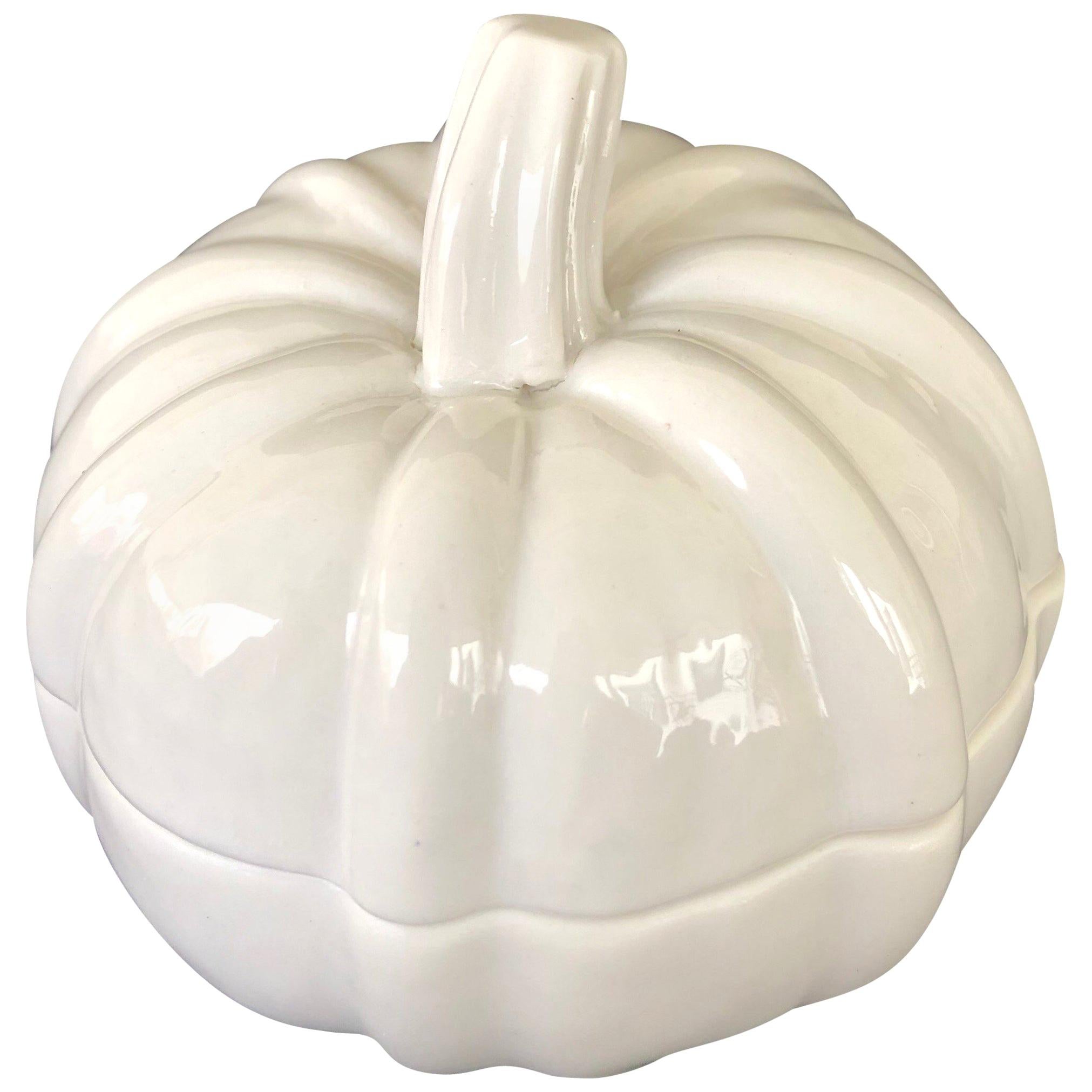 White Pumpkin Form Bone China Lidded Pin Box For Sale