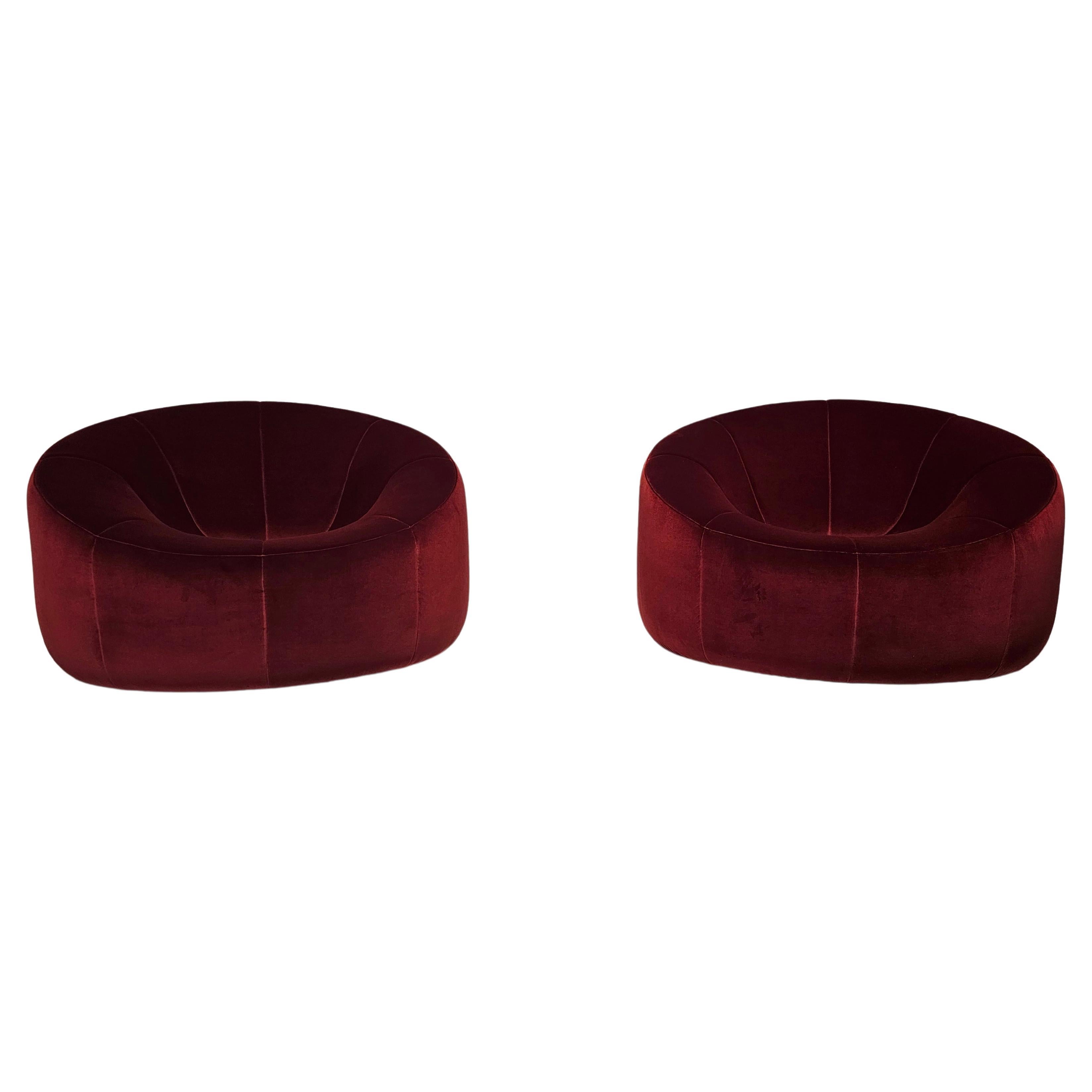 Sedie lounge Pumpkin disegnate da Pierre Paulin per Ligne Roset, velluto di cotone rosso vino, Francia,

 Rivestito in velluto di cotone di alta qualità da Dedar Milano. La prima edizione di queste sedie è stata progettata per la collezione privata