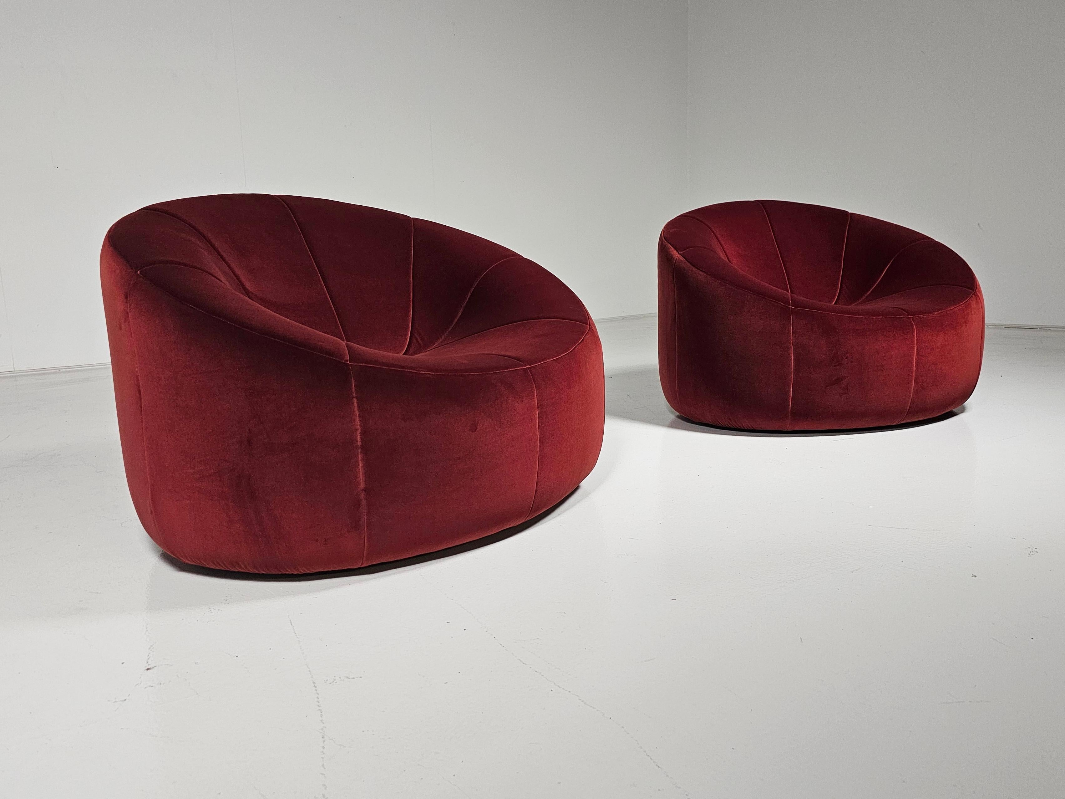 Europeo Sedie lounge Pumpkin in velluto rosso di Pierre Paulin per Ligne Roset, Francia in vendita