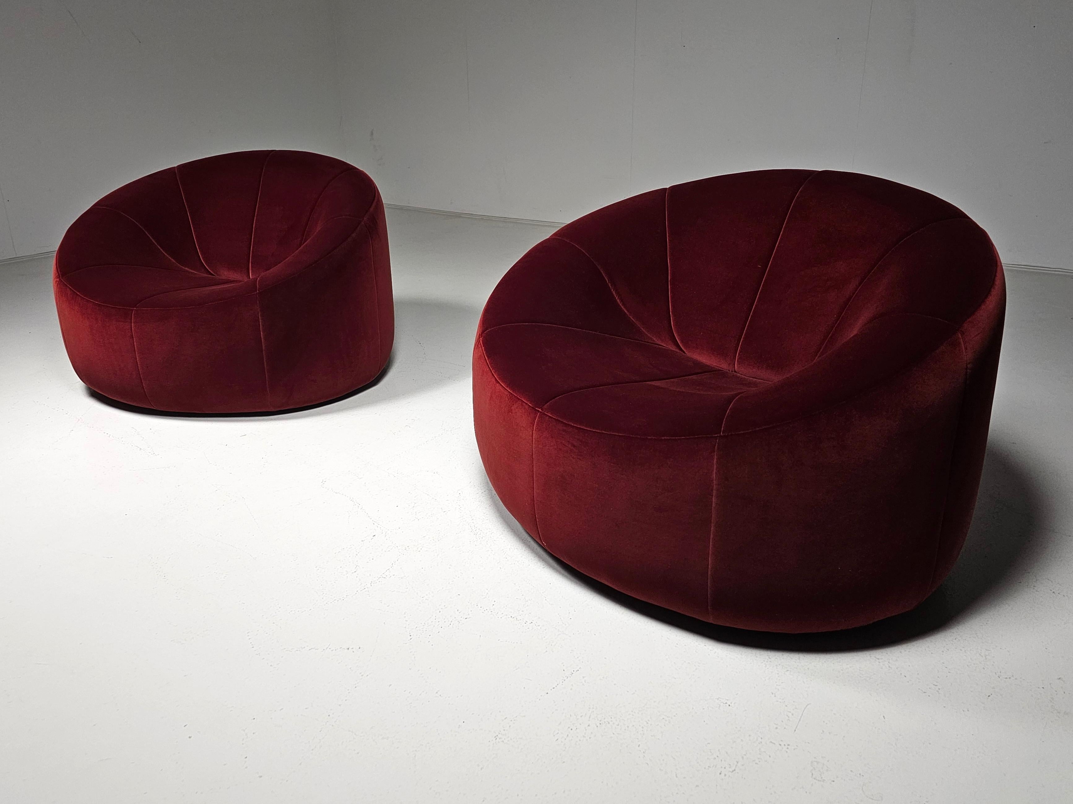 Sedie lounge Pumpkin in velluto rosso di Pierre Paulin per Ligne Roset, Francia In condizioni ottime in vendita a amstelveen, NL