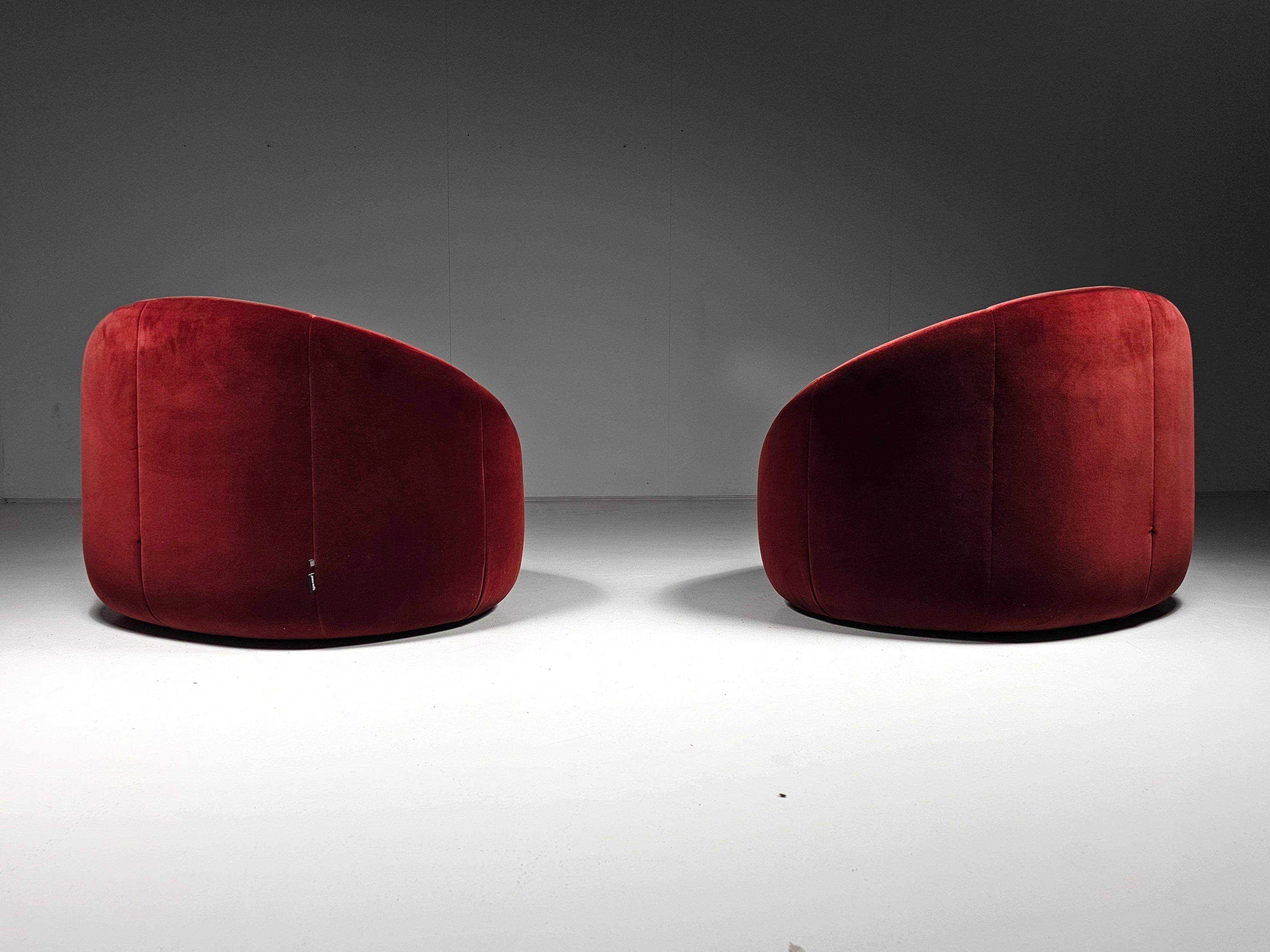 Sedie lounge Pumpkin in velluto rosso di Pierre Paulin per Ligne Roset, Francia in vendita 1