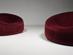 Pumpkin lounge chairs in red velvet by Pierre Paulin for Ligne Roset, France