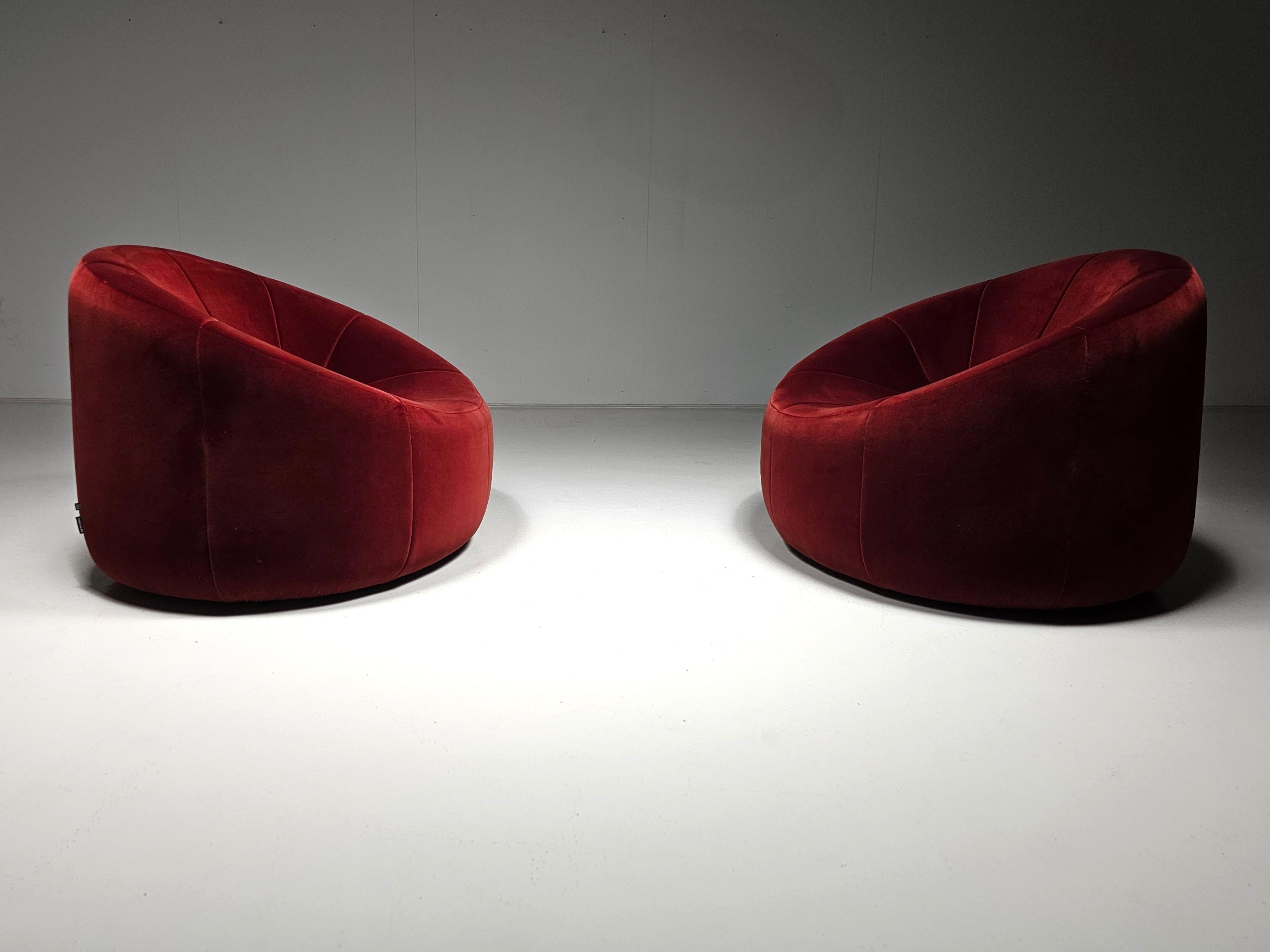 Sedie lounge Pumpkin in velluto rosso di Pierre Paulin per Ligne Roset, Francia in vendita 3