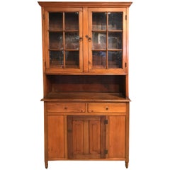 Pumpkin Pine Two-Part Country Cupboard with Glazed Doors, circa 1850