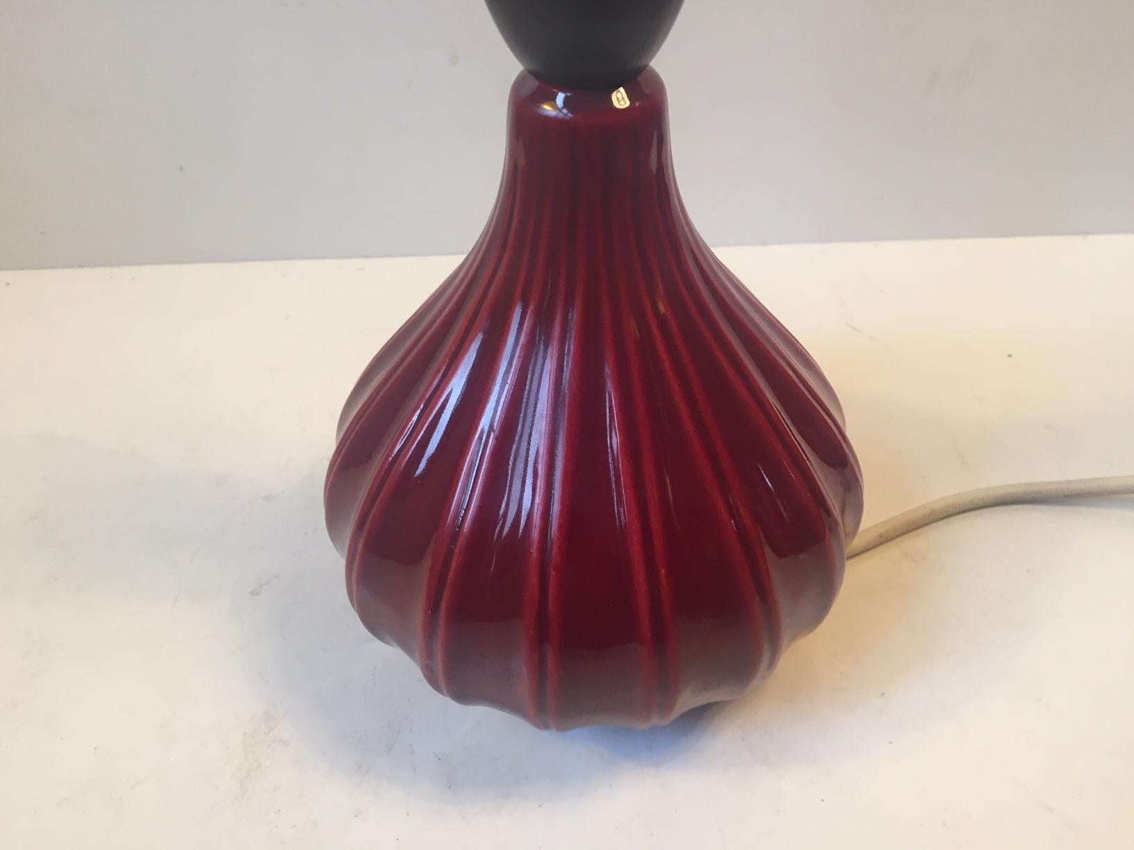 Glazed Pumpkin-Shaped Danish Modern Ceramic Table Lamp in Maroon Glaze by Eslau, 1960s