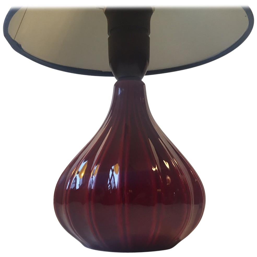 Pumpkin-Shaped Danish Modern Ceramic Table Lamp in Maroon Glaze by Eslau, 1960s