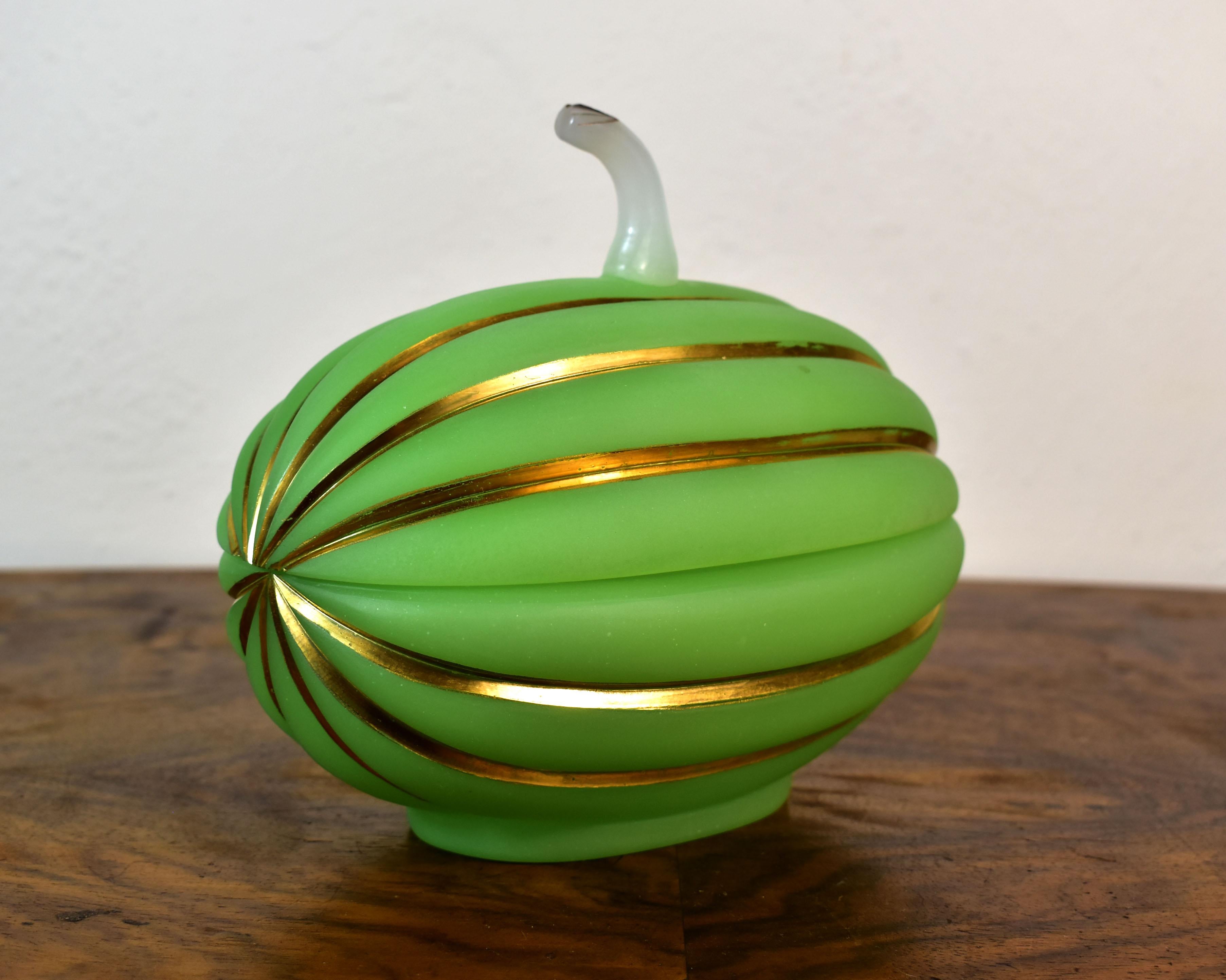 Pumpkin-Shaped Opaline Glass Jar Bohemian Glass 19th Century For Sale 9